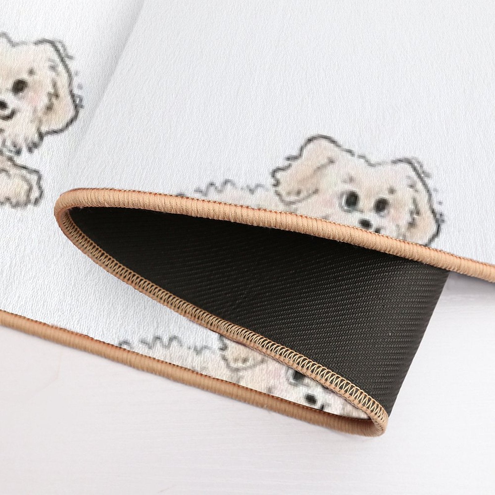 Cute Fluffy Puppy – Hand-Drawn Kawaii Dog Illustration in Pastel Style  Eco-Friendly Bath Mat