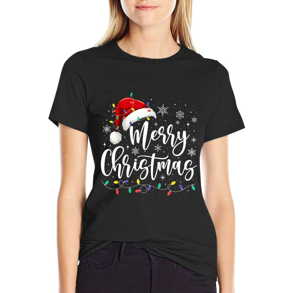 Merry Christmas Lights Red Santa Hat Xmas Family Men Women  Quick-drying T-Shirt