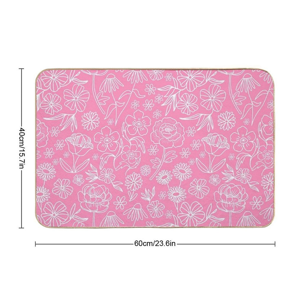 Floral Geometric Outlines on Pink  Dirt-Trapping Bath Mat