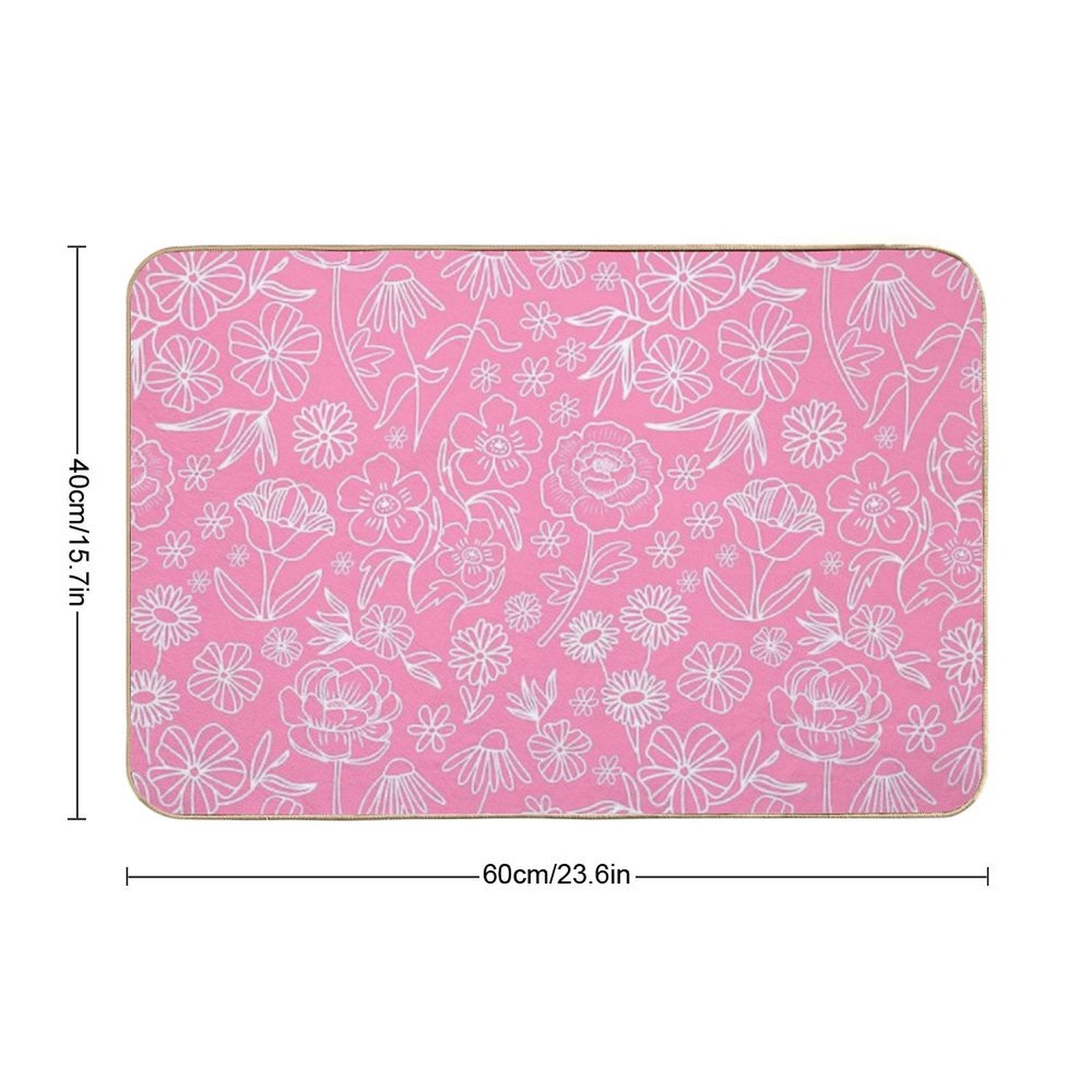 Floral Geometric Outlines on Pink  Dirt-Trapping Bath Mat