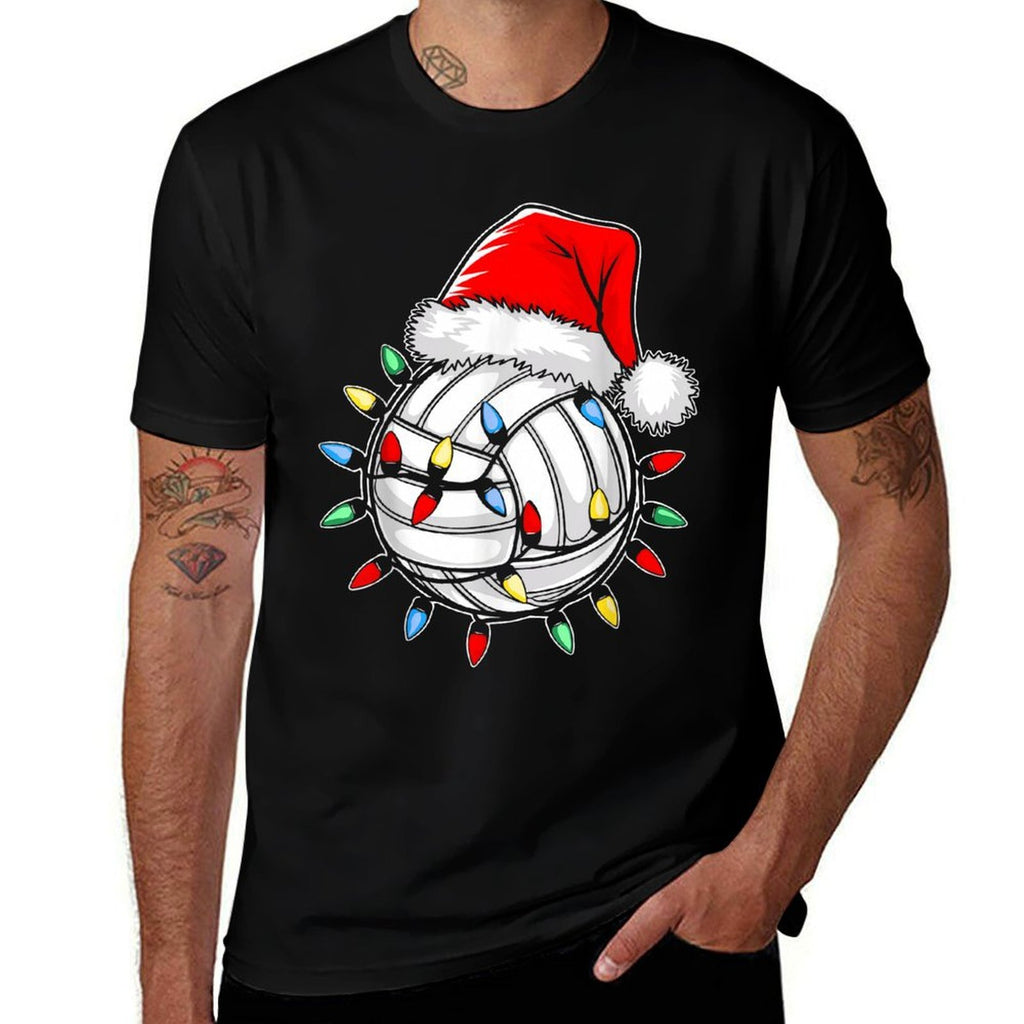 Santa Volleyball Ball Men Youth Boys Christmas Pajamas  Wrinkle-resistant T-Shirt