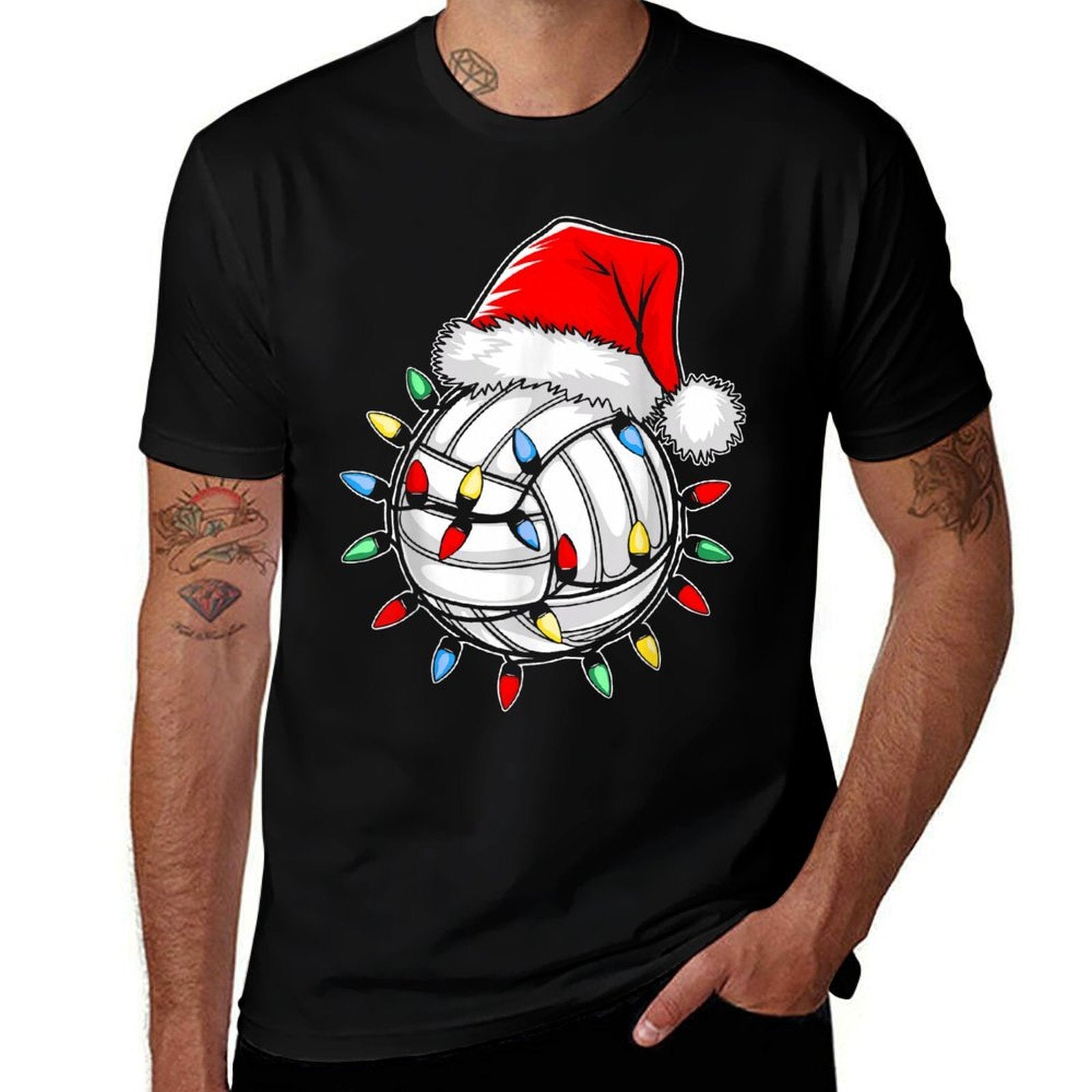 Santa Volleyball Ball Men Youth Boys Christmas Pajamas  Wrinkle-resistant T-Shirt