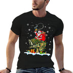 Christmas Bass Fishing Funny Santa Riding Fish Fishermen PJ  Relaxed-fit T-Shirt