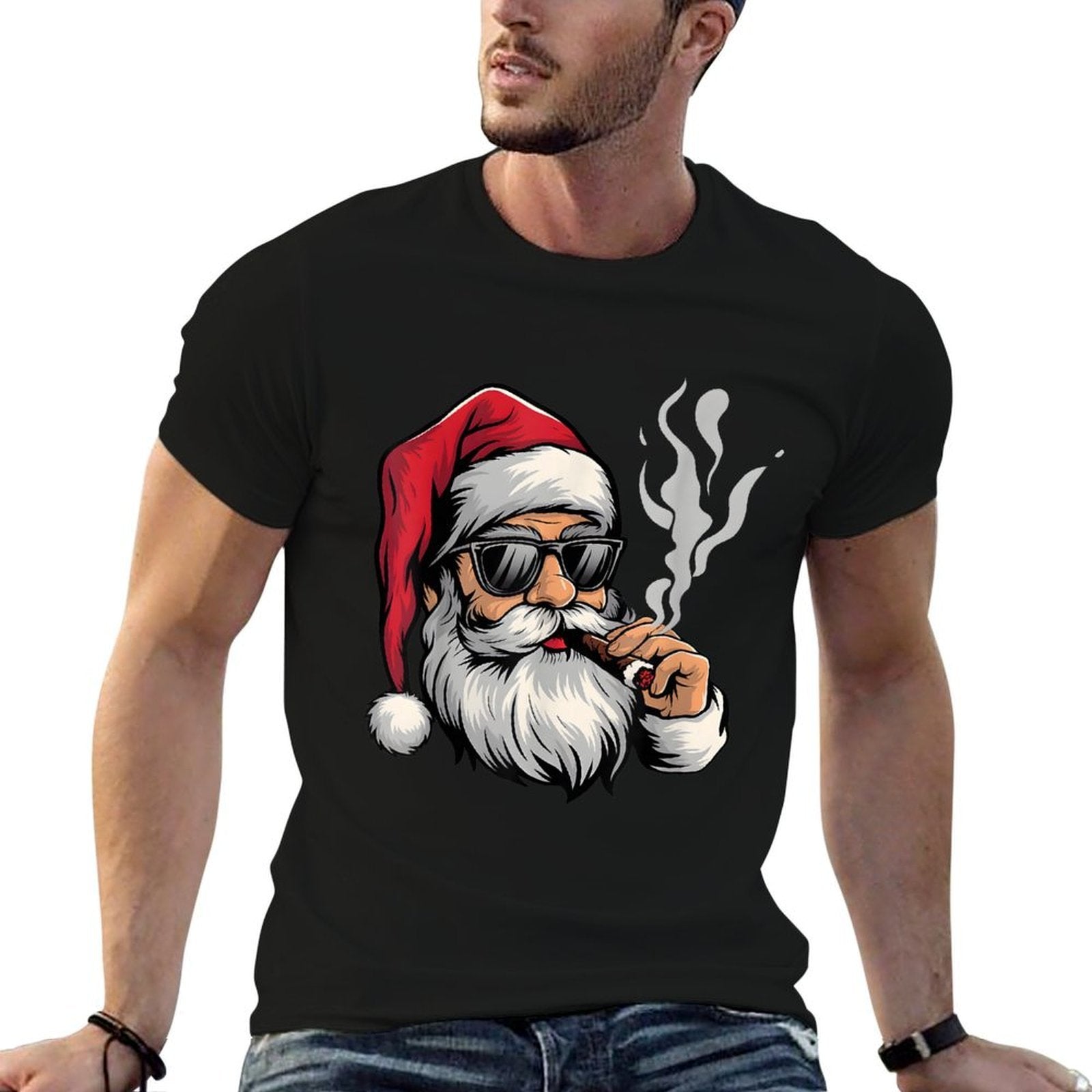 Cool Santa Smoking Cigar Funny Holiday Christmas Design  Odor-resistant T-Shirt