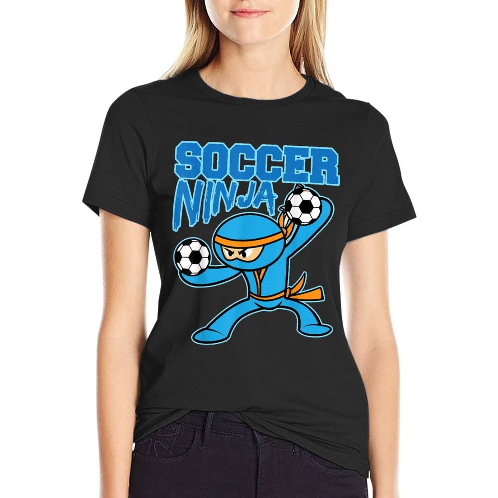 Soccer Ninja Player Cute Football Lovers Funny Gift  Ribbed Collar T-Shirt