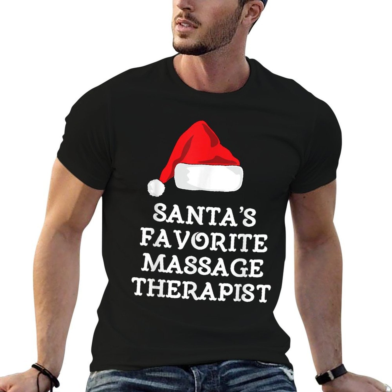 Santas Favorite Massage Therapist Christmas Hat Therapy  Heathered Texture T-Shirt