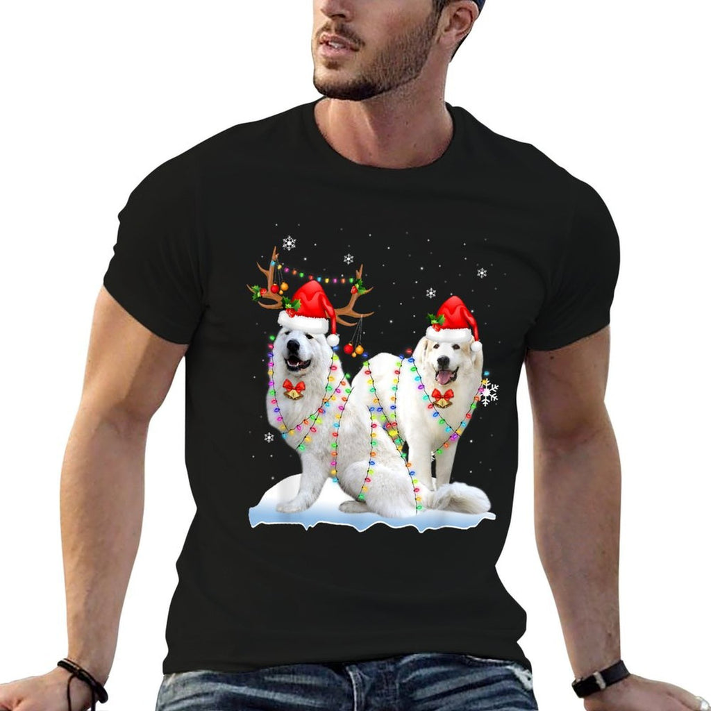 Great Pyrenees Christmas Tree Lights Reindeer Santa Xmas  Trendy Pattern T-Shirt