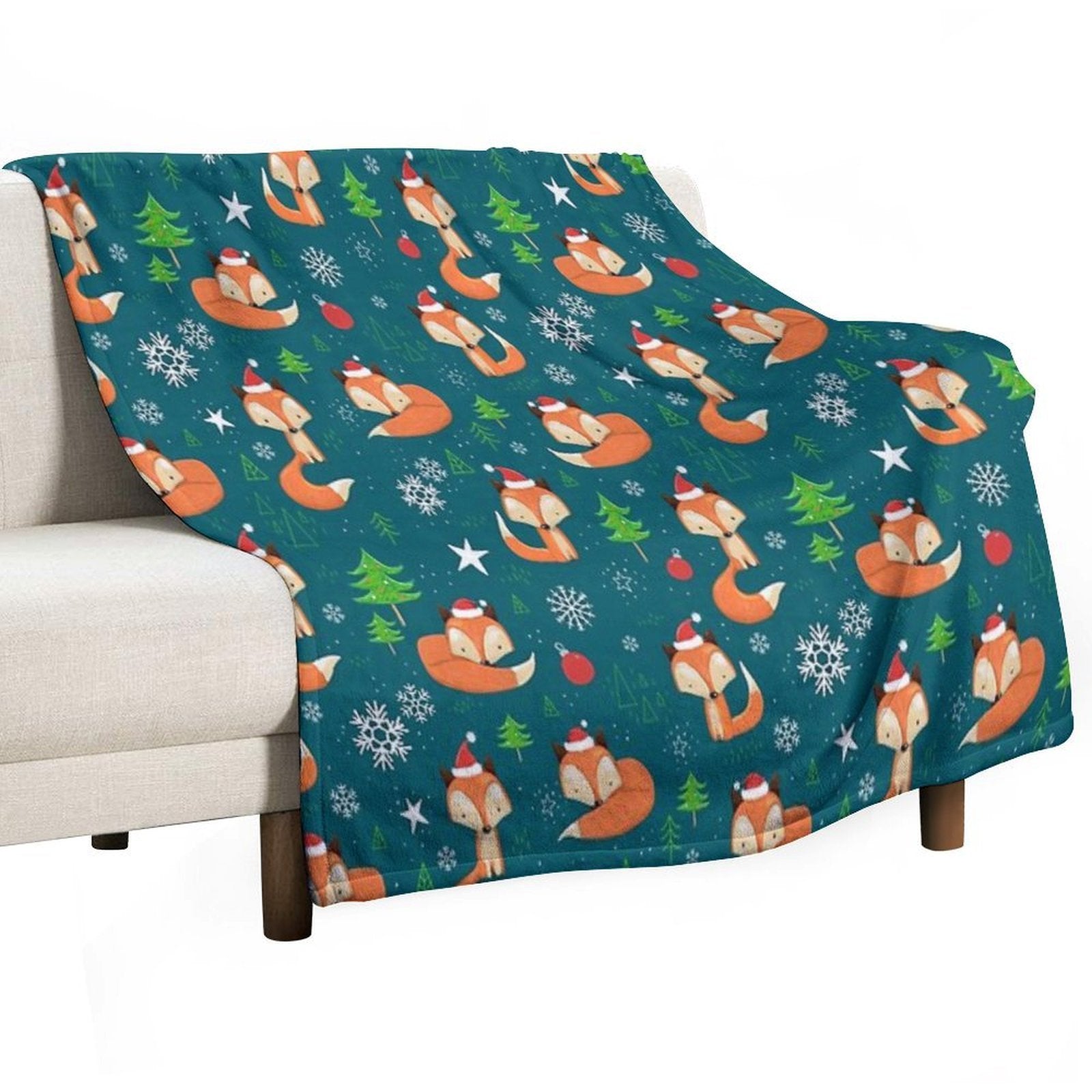 Winter Fox Christmas Holiday Lightweight Throw Blanket