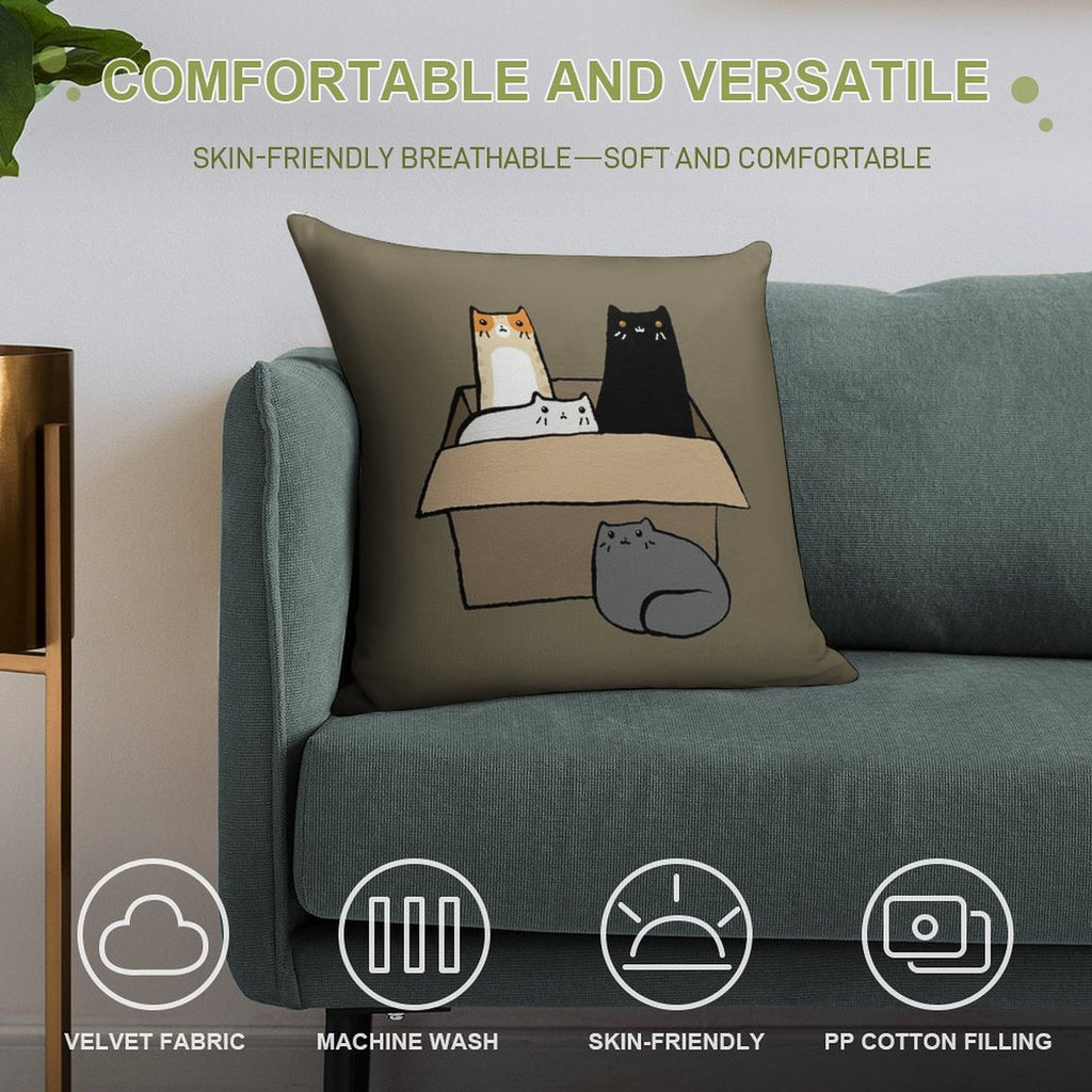 Cats in A Box Soft Short Plush Fabric Throw Pillow