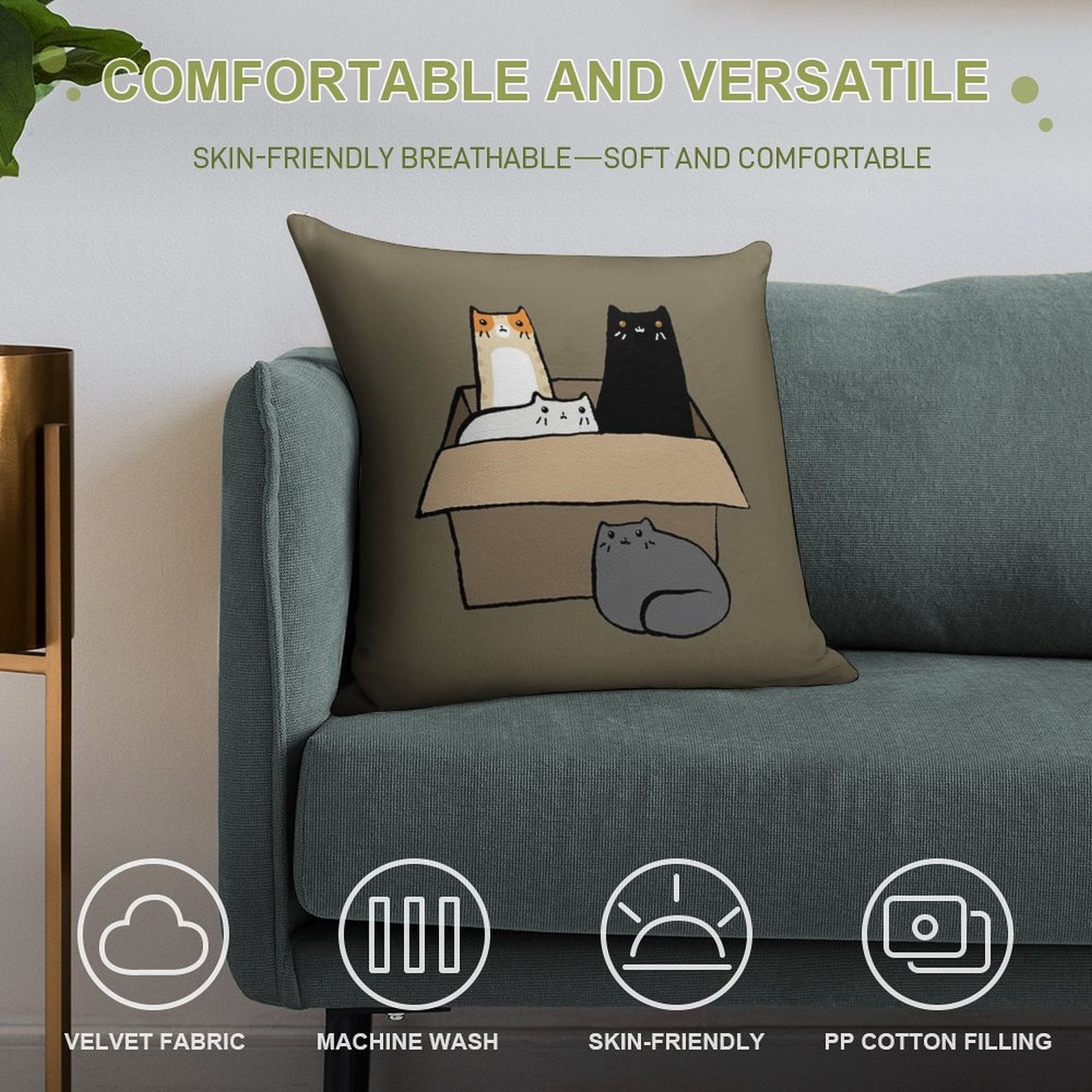 Cats in A Box Soft Short Plush Fabric Throw Pillow