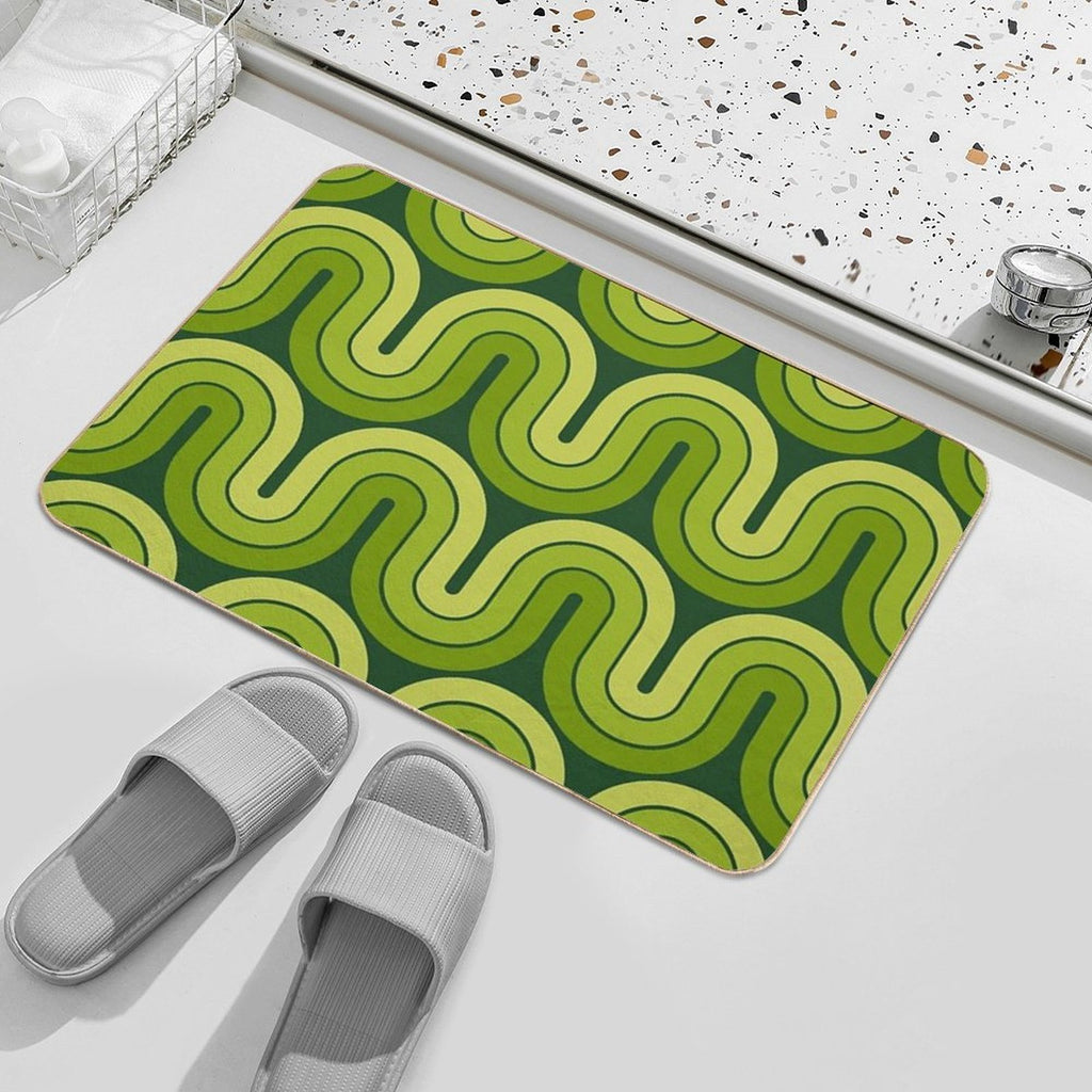 Retro Geometric Gradated Design Avocado Green  Easy Maintenance Bath Mat