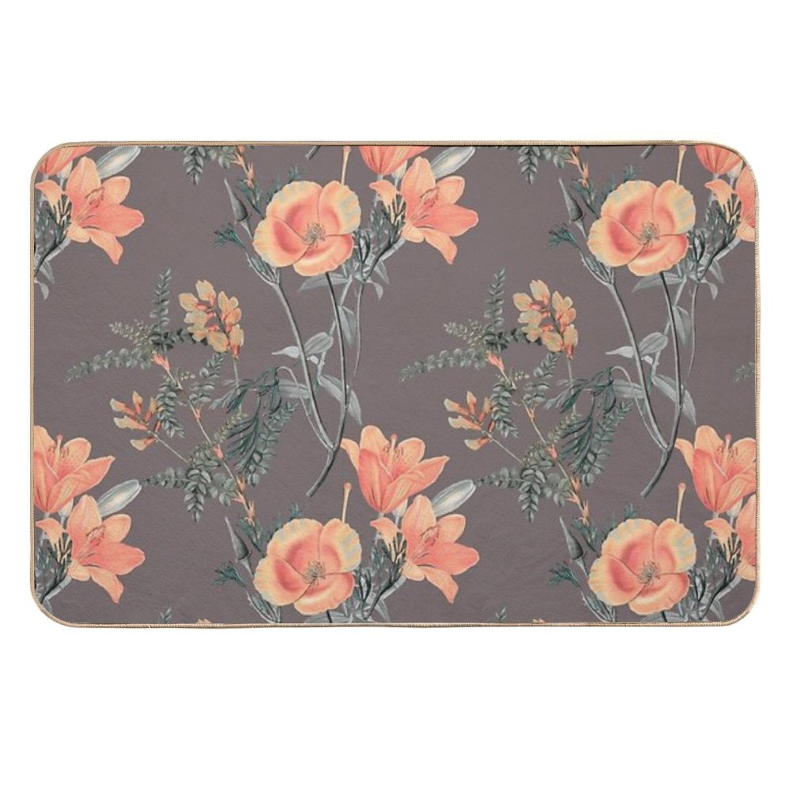 Vintage Orange Flowers Pattern  Stain-Proof Bath Mat