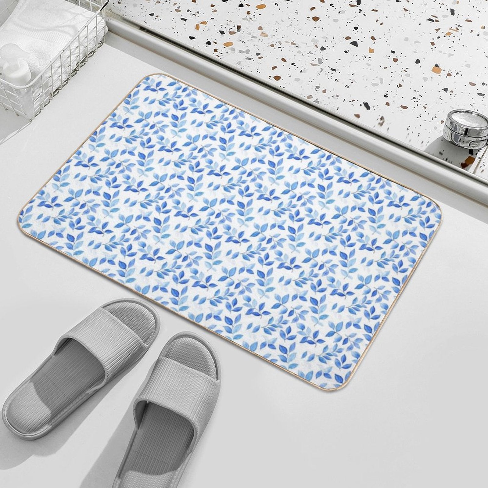 Floral Blue, Poetic Escape  Easy Maintenance Bath Mat