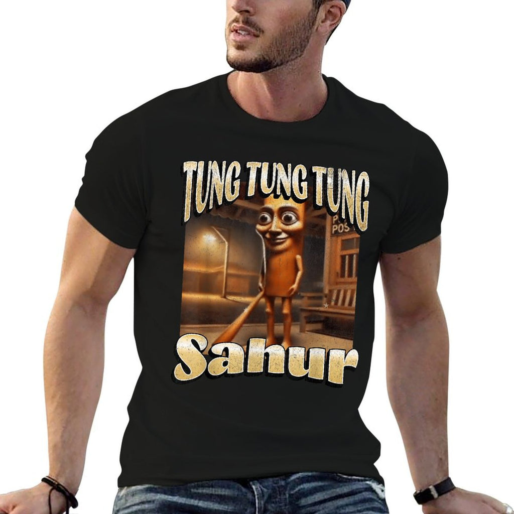 Tung Tung Sahur Funny Italian Brainrot Meme Graphic  Ribbed Collar T-Shirt