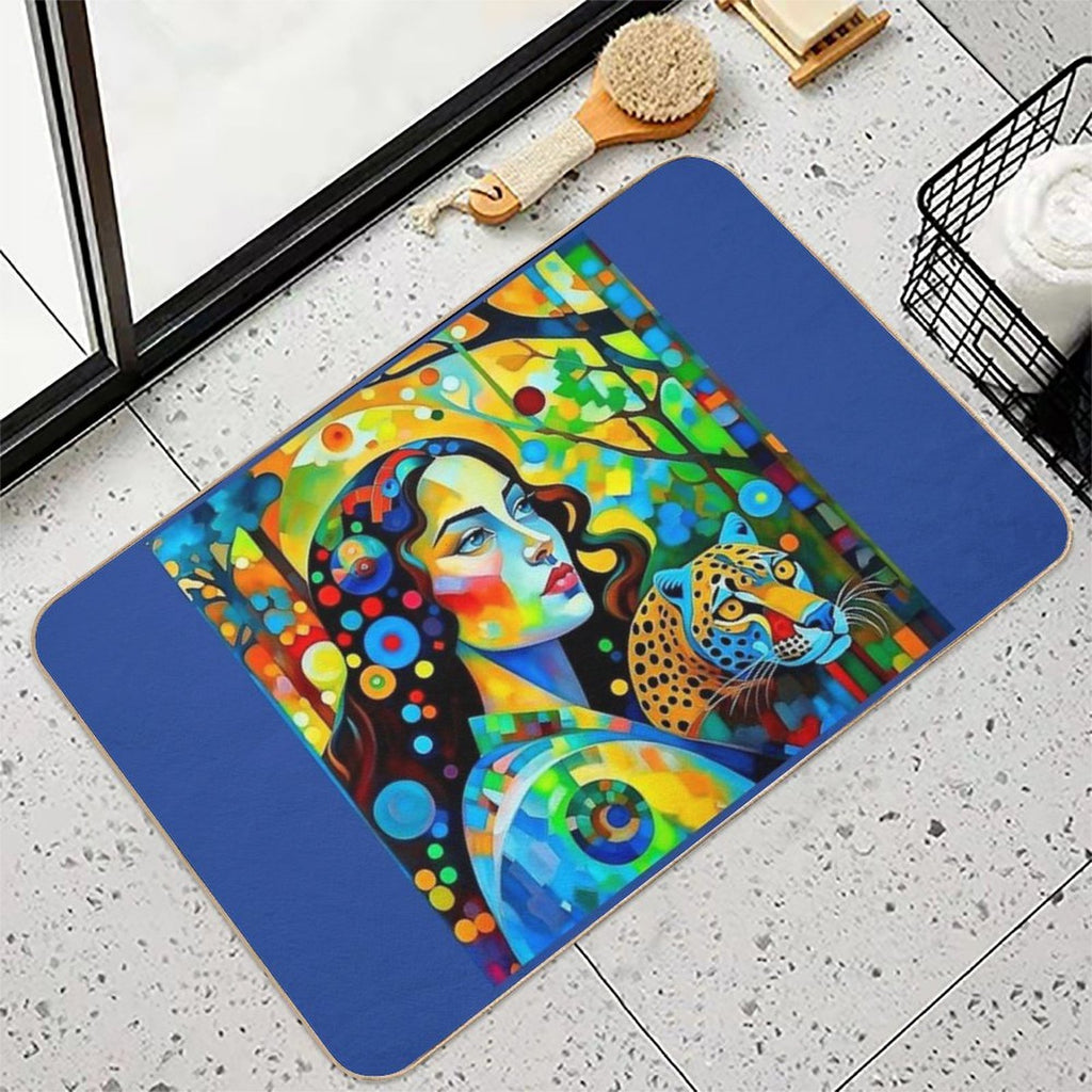 A Woman And A Leopard.  Stain-Proof Bath Mat