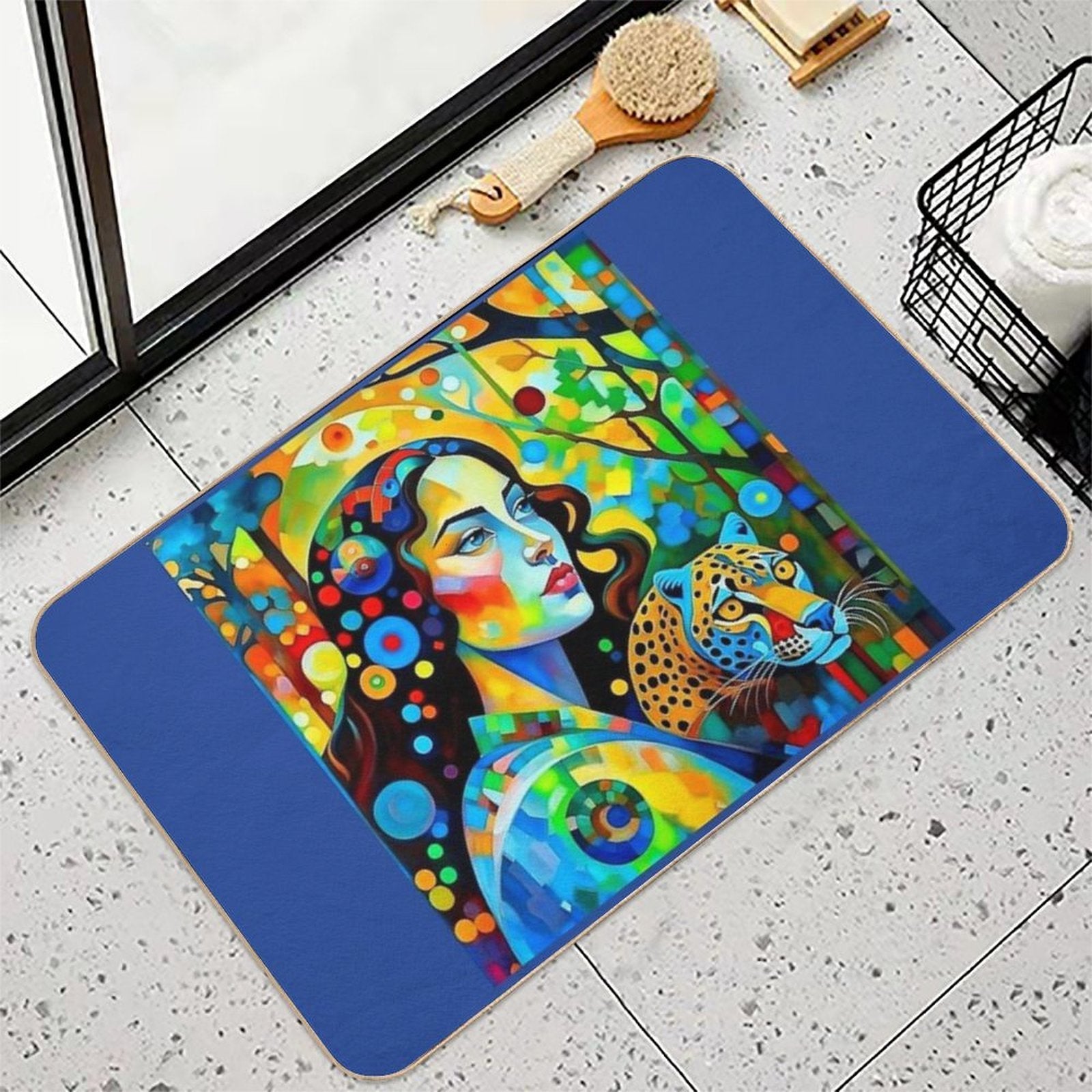 A Woman And A Leopard.  Stain-Proof Bath Mat