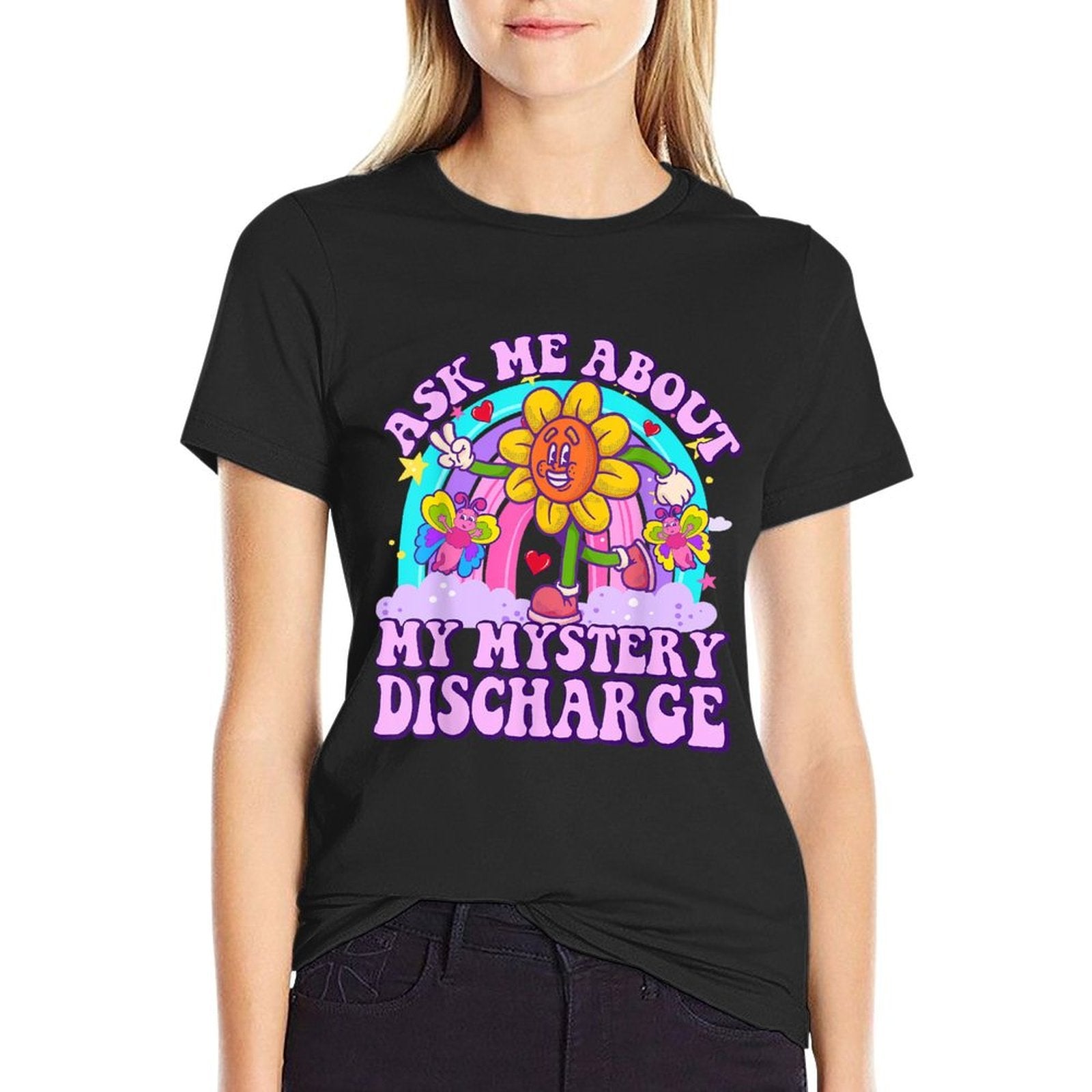 Ask Me About Mystery Discharge Funny Adult Humor Women  Rolled Sleeves T-Shirt