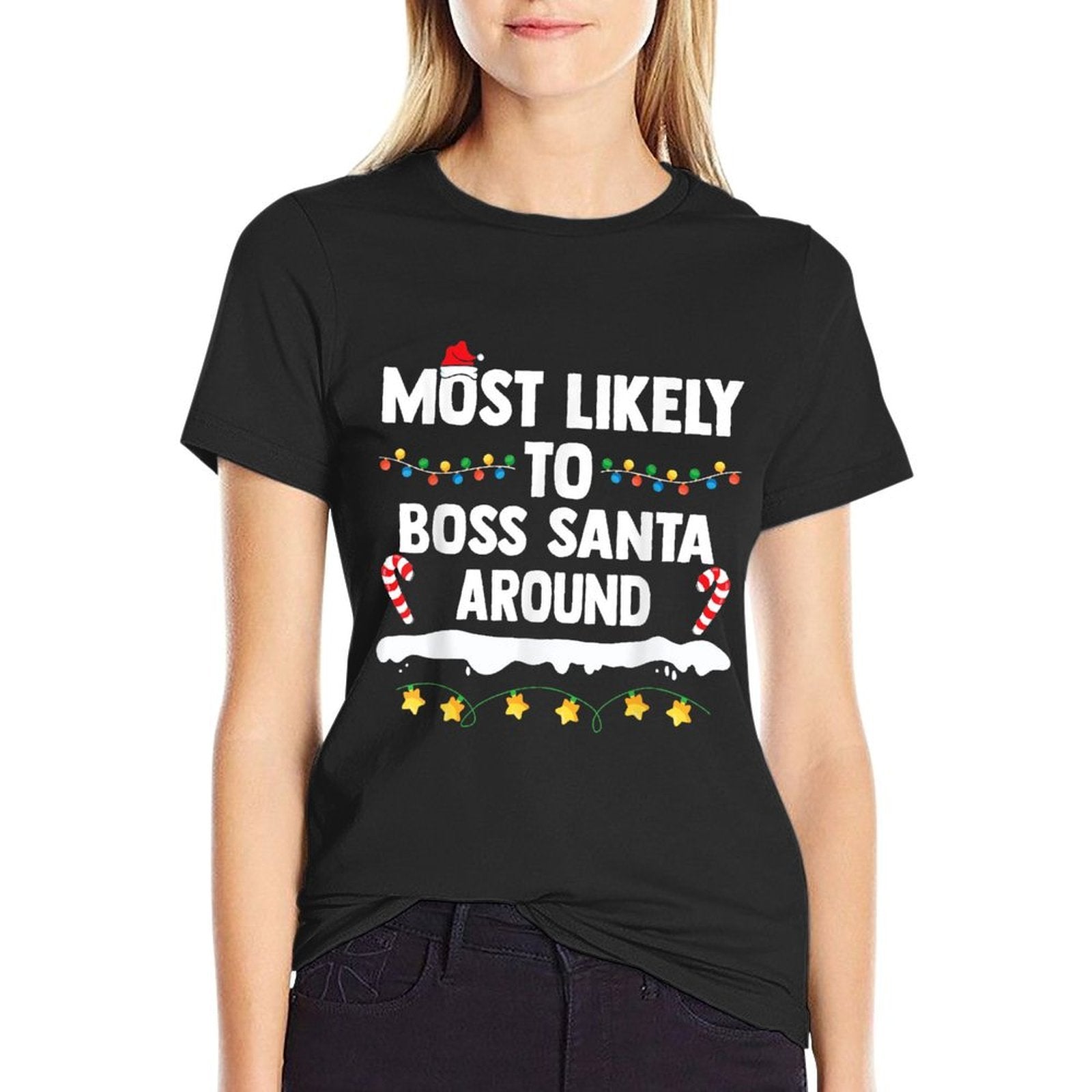 Most Likely To Boss Santa Around Matching Family Christmas  Heathered Texture T-Shirt