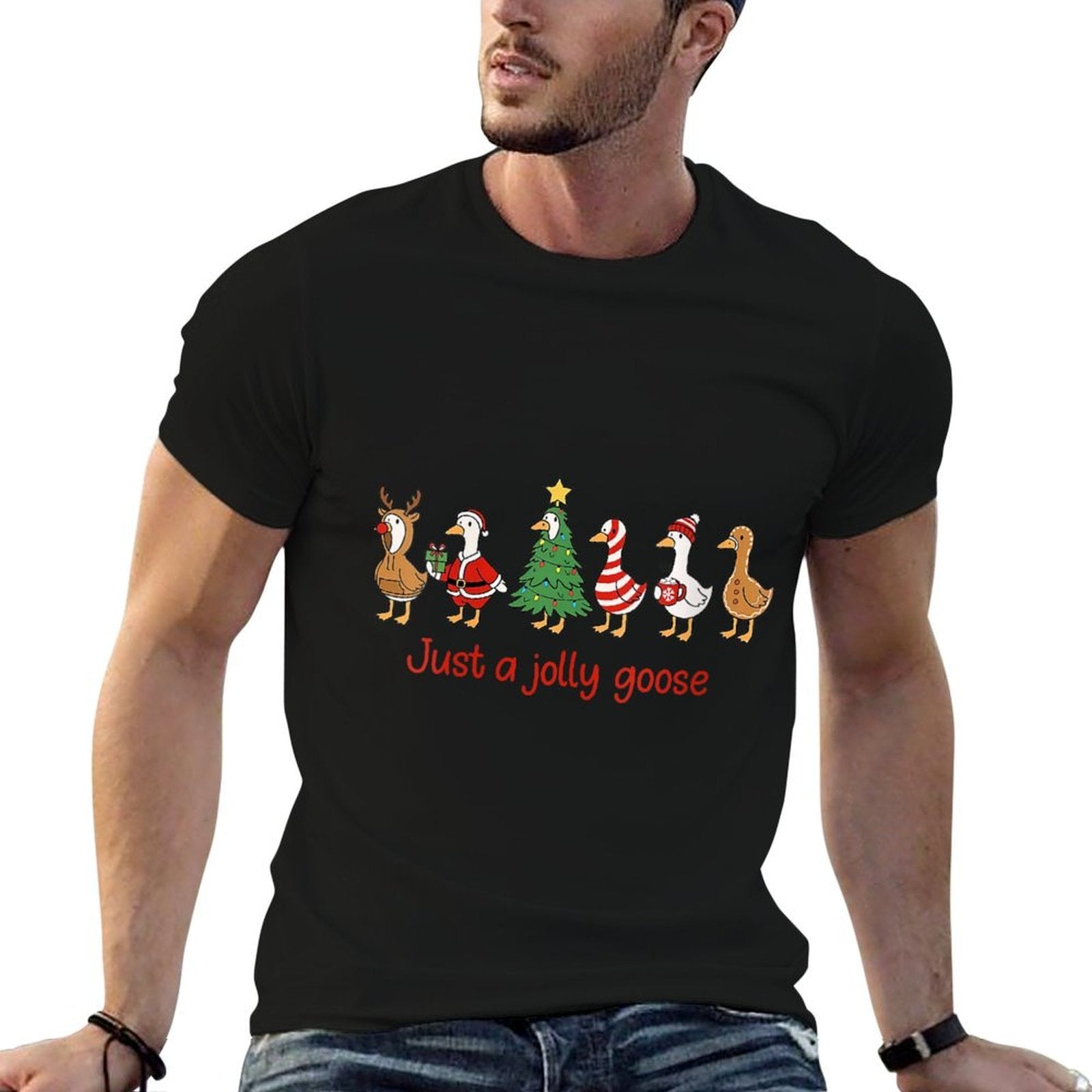 Womens Just A Jolly Goose Christmas Funny Cartoon Festive Animal  Vintage-inspired T-Shirt