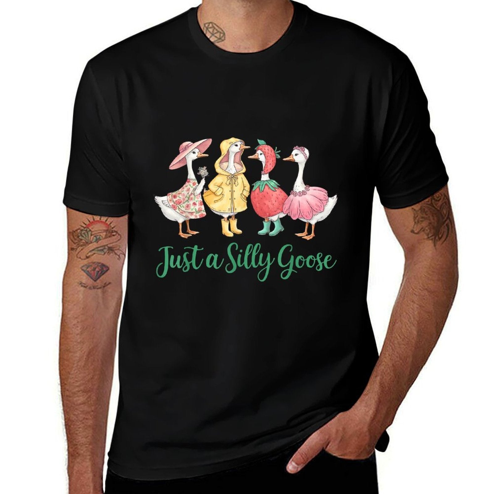 Just A Silly Goose Funny Goose Pun Humor for Animal Lovers  Stretchy T-Shirt