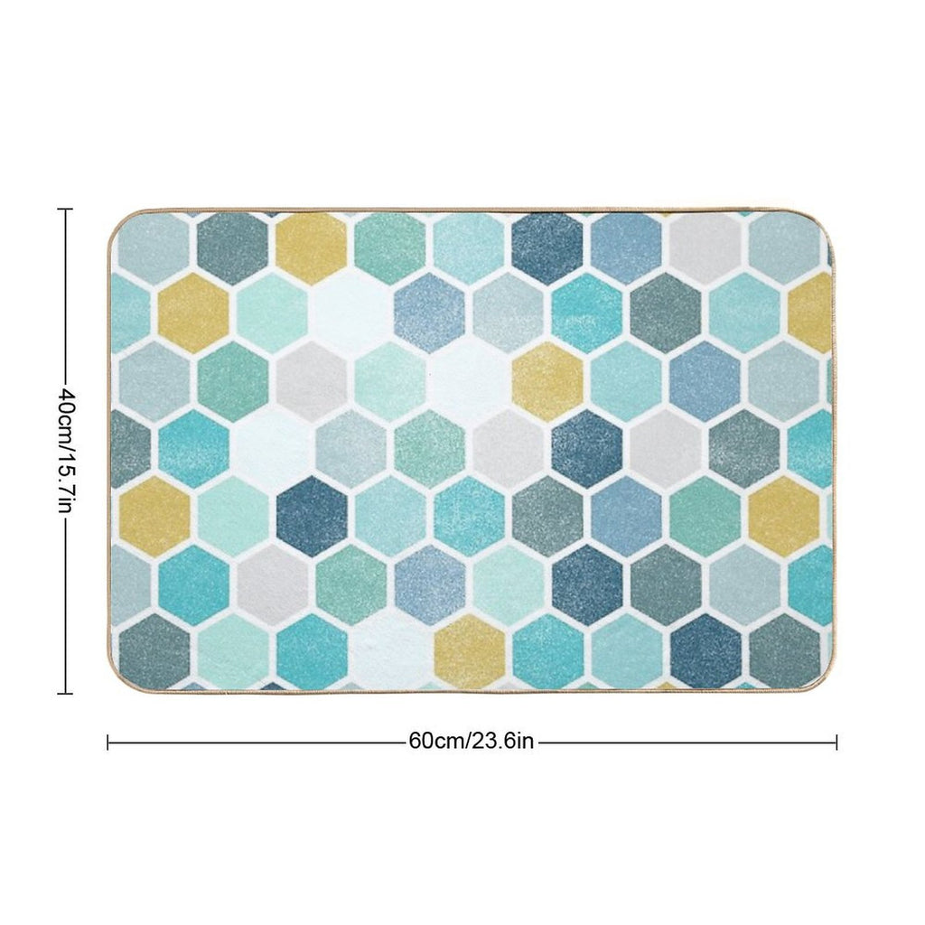 Blue Hue Hexagon Pattern  Fade-Resistant Bath Mat