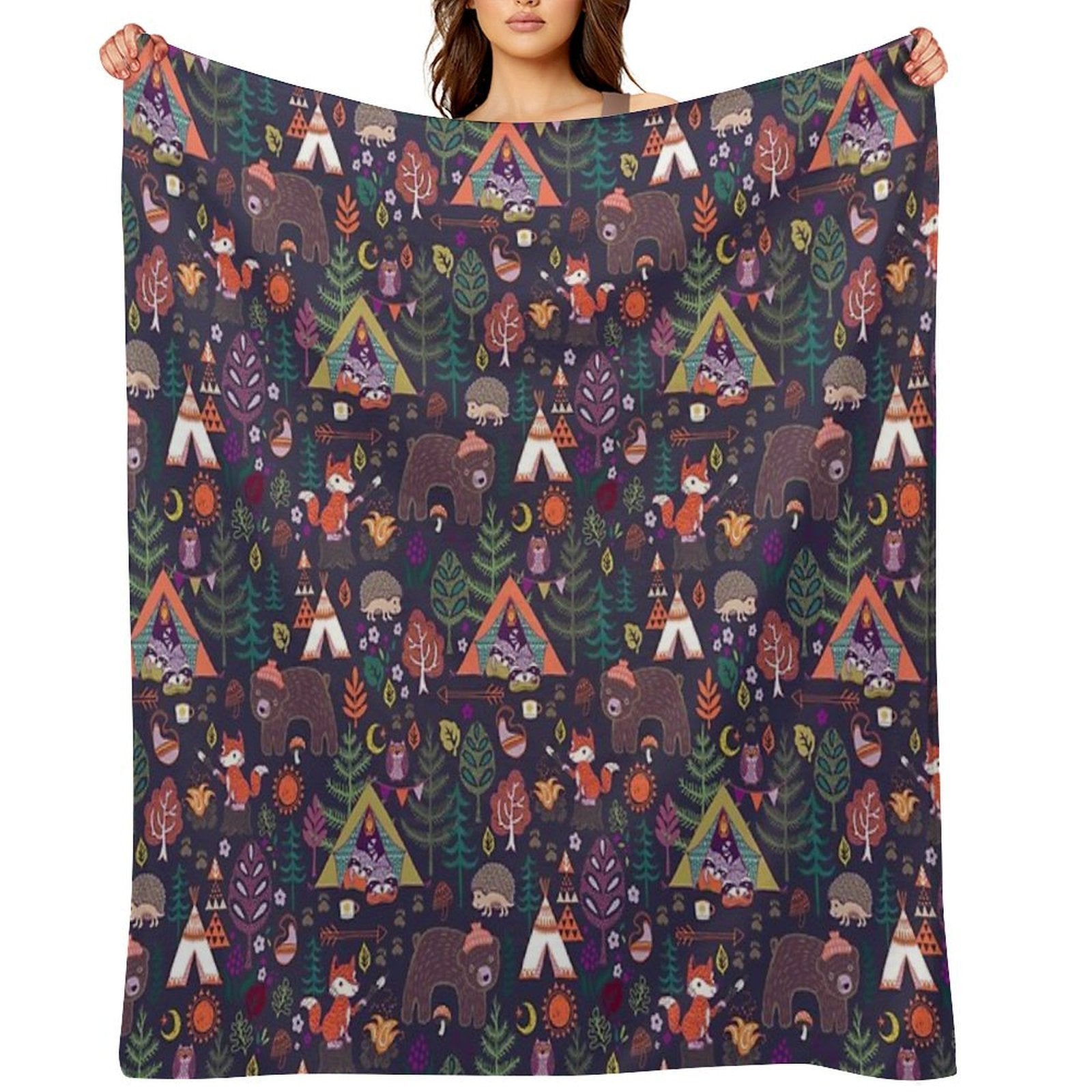 Woodland Animals Campout Plush Throw Blanket