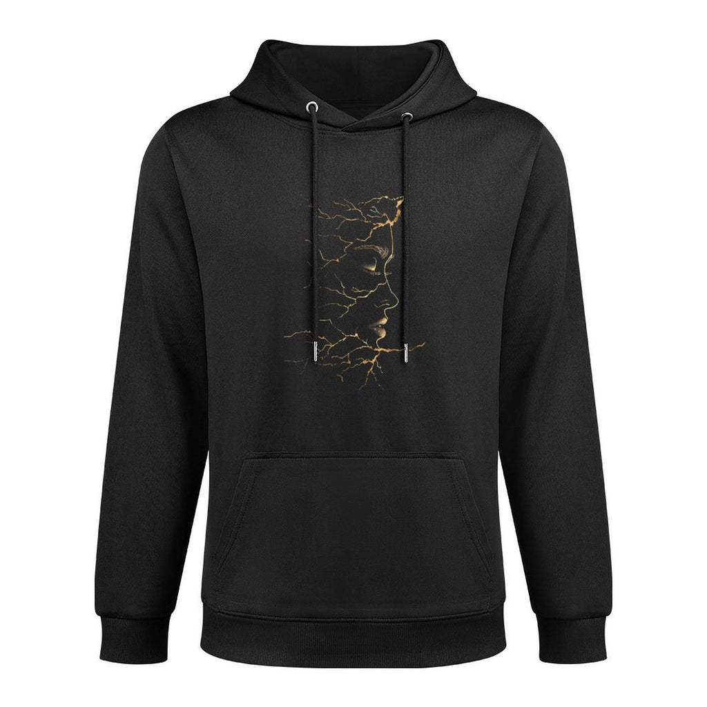 Womens Face Profile Design Cracked Golds Outline Abstract Graphic Breathable Fabric Hoodie