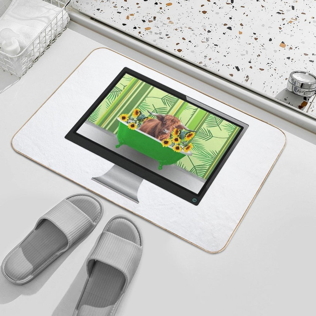 Computer Screen Green Bathtub Sunflower Highland Cow  Rapid-Drying Bath Mat