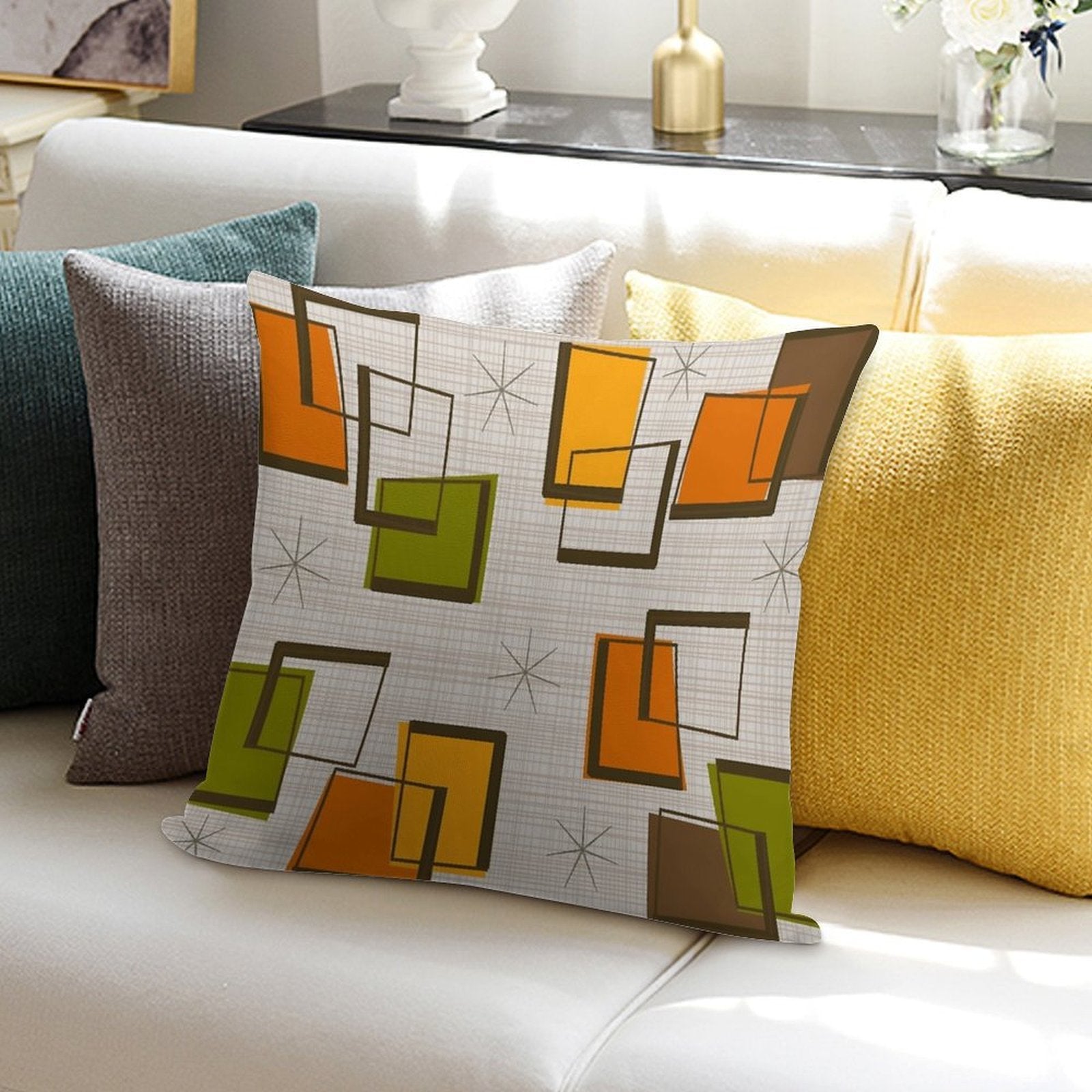 Rectangles And Stars Mid-Century Soft Gift Ready Throw Pillow