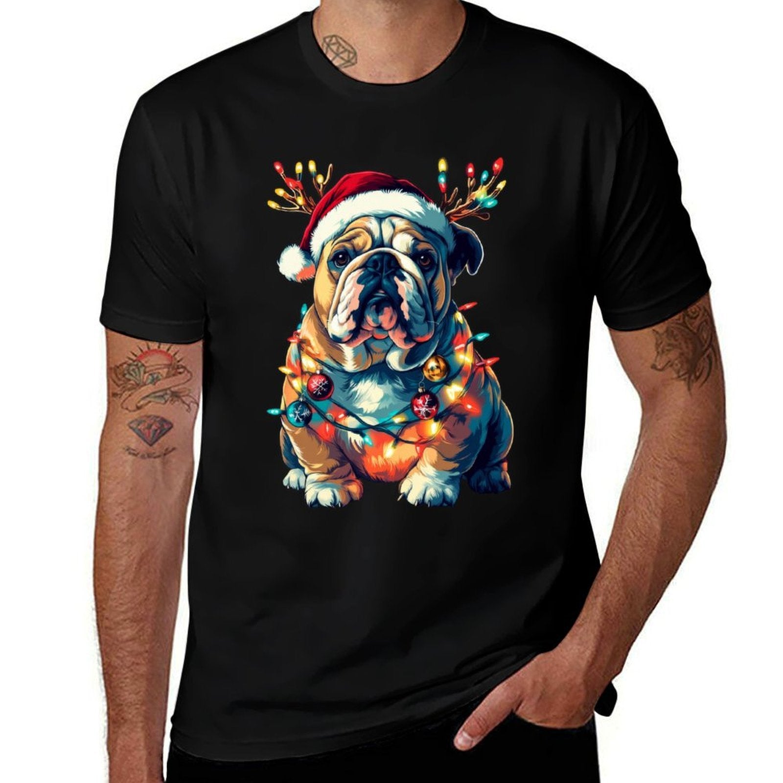 English Bulldog Dog Christmas Lights Xmas Sweatshirt  Versatile T-Shirt