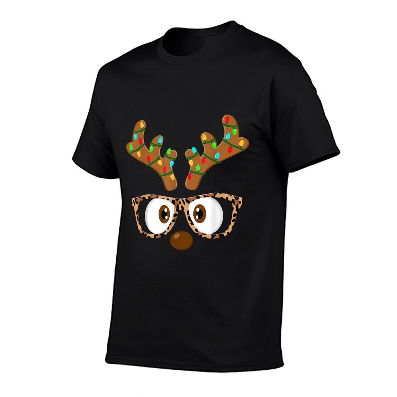 Reindeer Face Glasses Matching Family Christmas Women Girls  Heathered Texture T-Shirt