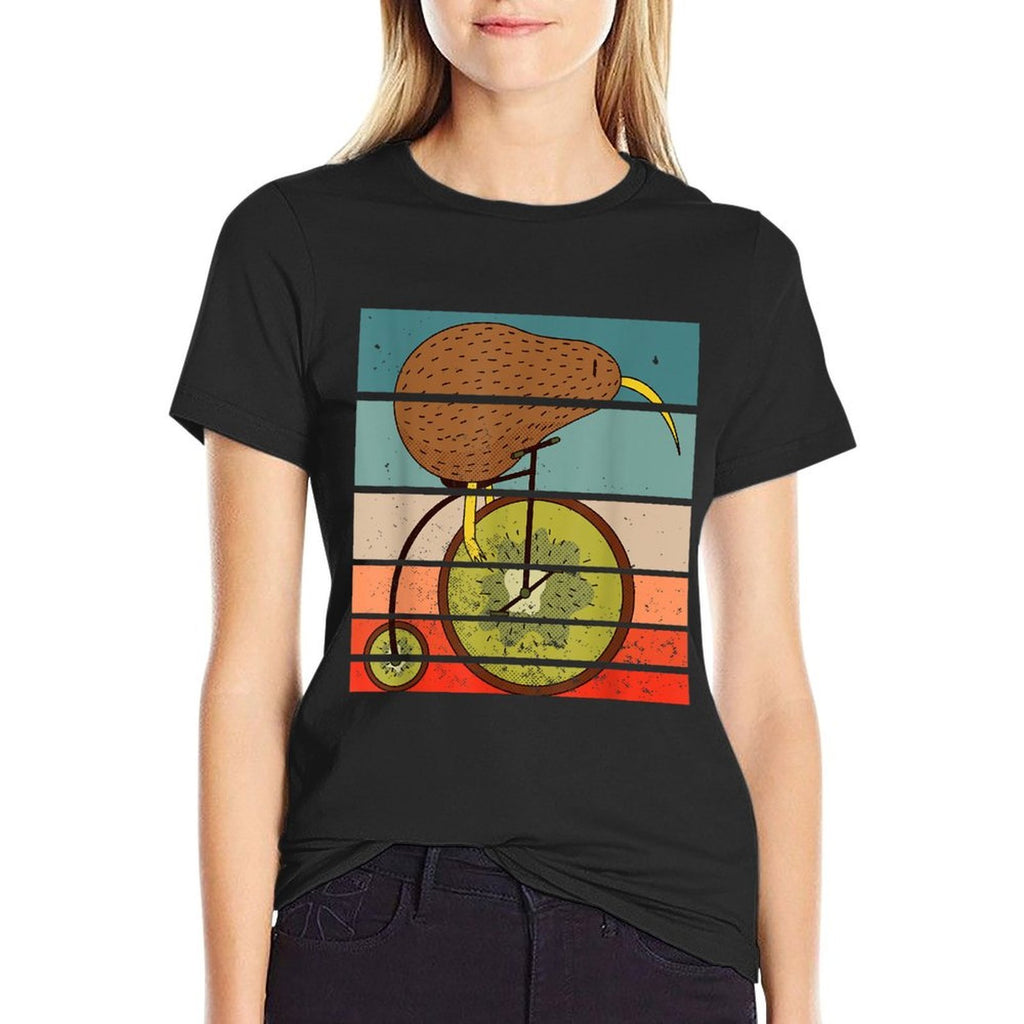 Kiwi Bird Bicycle Driving Cyclist Cycling Gift  Rolled Sleeves T-Shirt