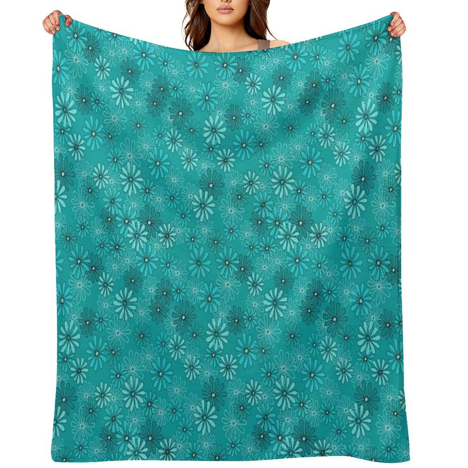 Daisies in Shades of Turquoise Velvety-soft Throw Blanket