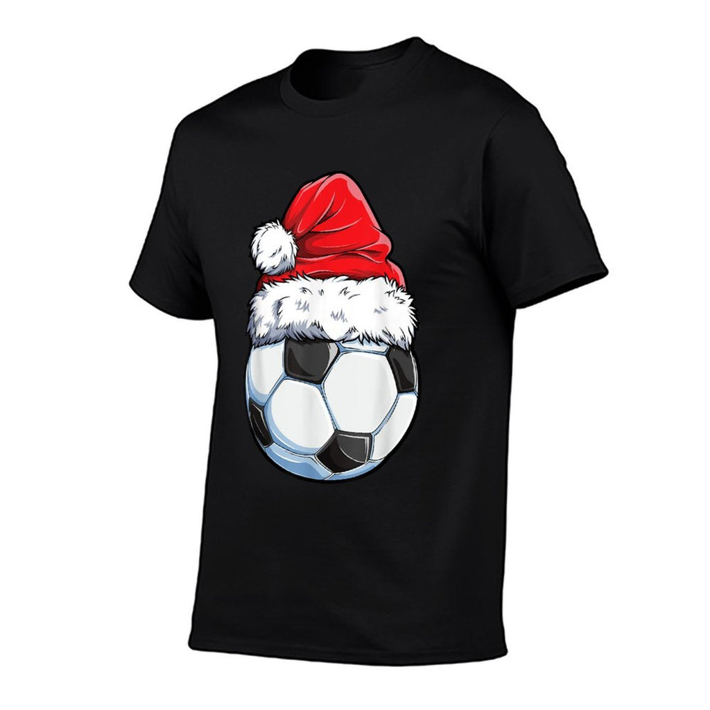 Christmas Soccer Ball Santa Hat Funny Sports Xmas Boys Men  Soft T-Shirt
