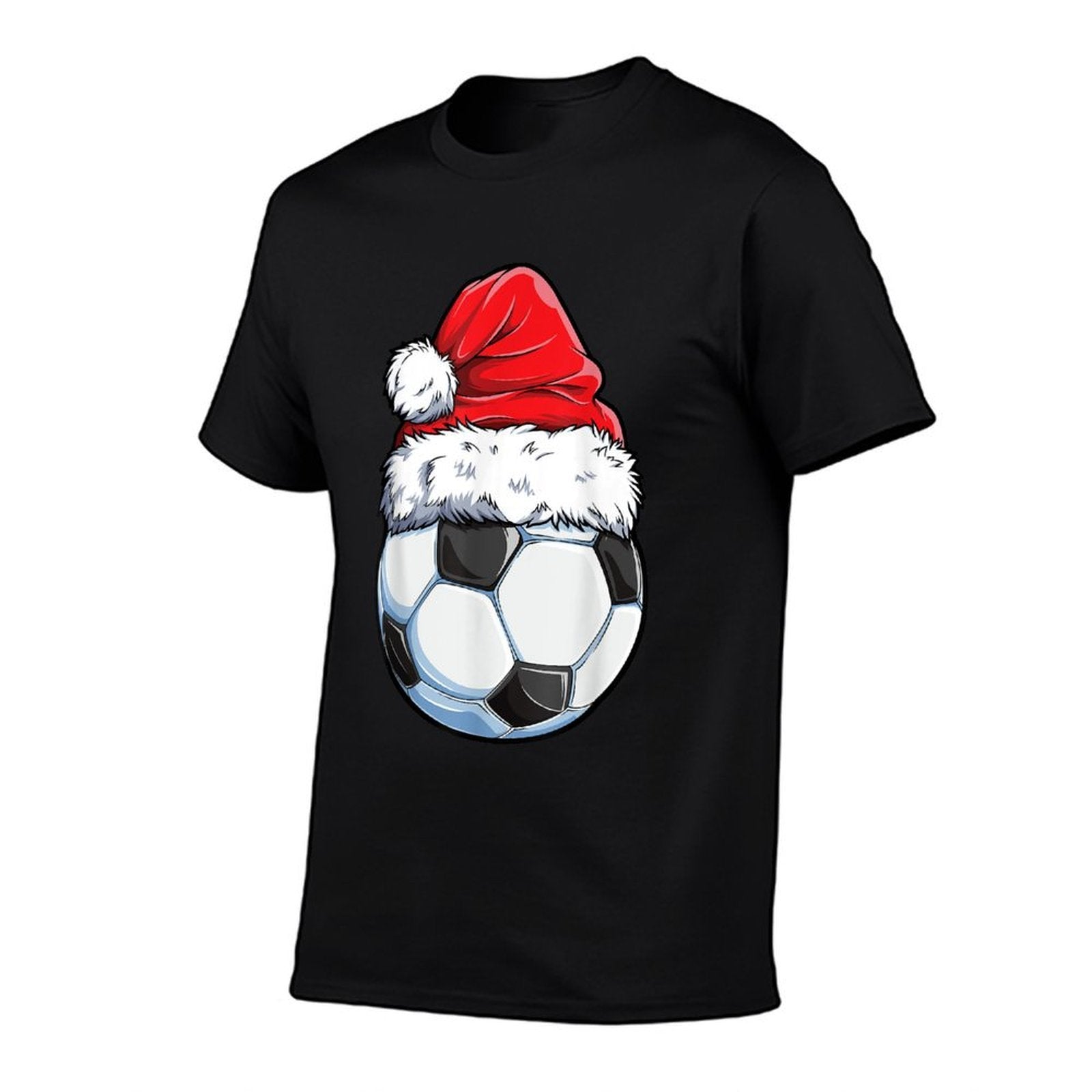 Christmas Soccer Ball Santa Hat Funny Sports Xmas Boys Men  Soft T-Shirt