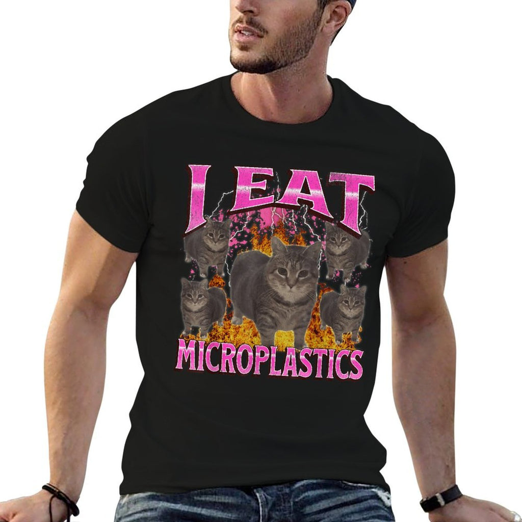 I Eat Microplastics Funny Cat Meme Bootleg Graphic Men Women  Durable T-Shirt