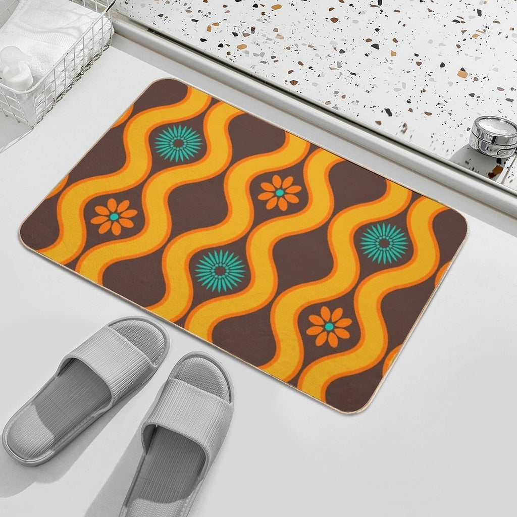 1970's Retro Vintage Seventies Floral Flowers Pattern  Rapid-Drying Bath Mat
