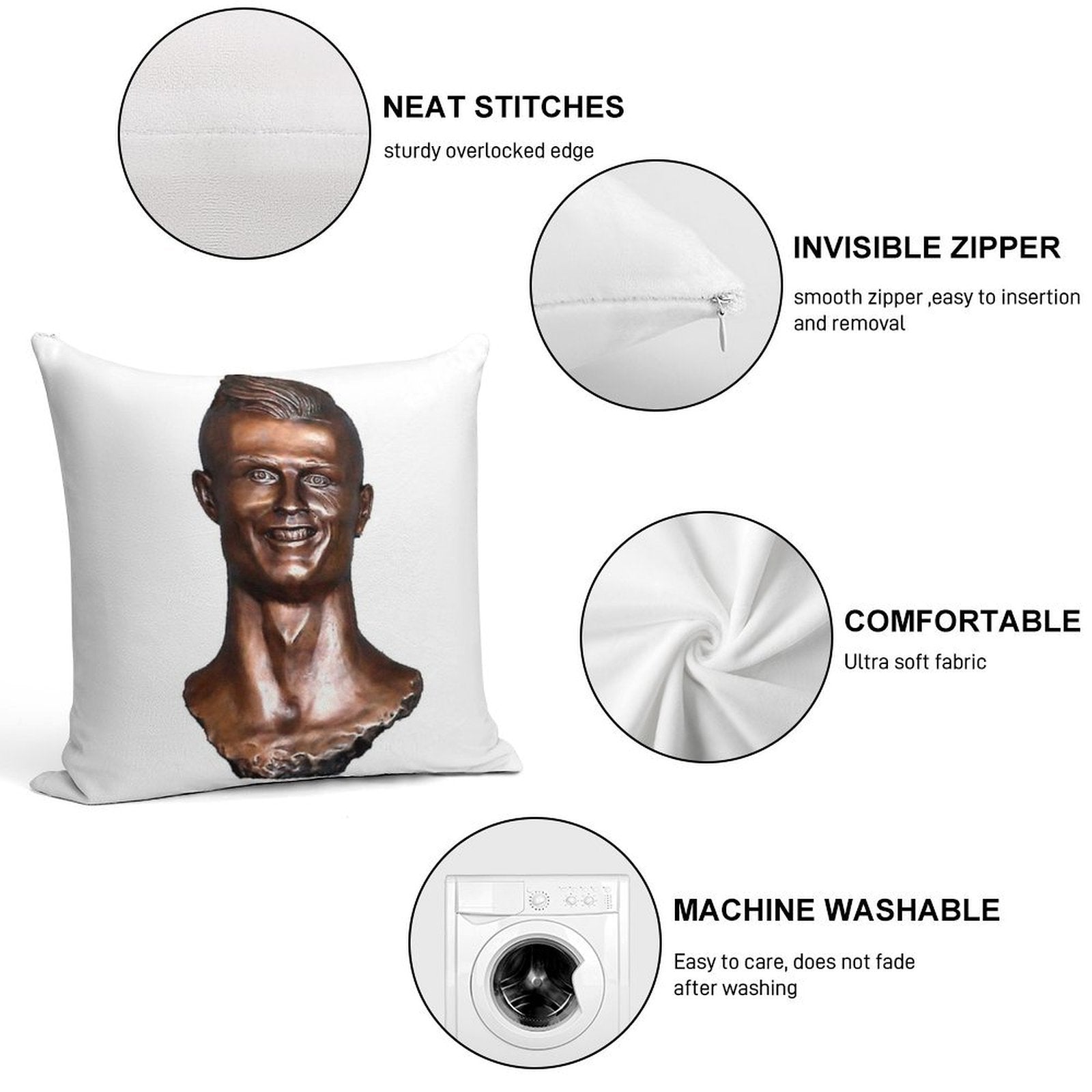 Cristiano Ronaldo Statue Soft Skin-Friendly Throw Pillow