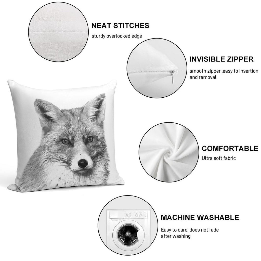 Black And White Fox Soft Warmth Comfort Throw Pillow