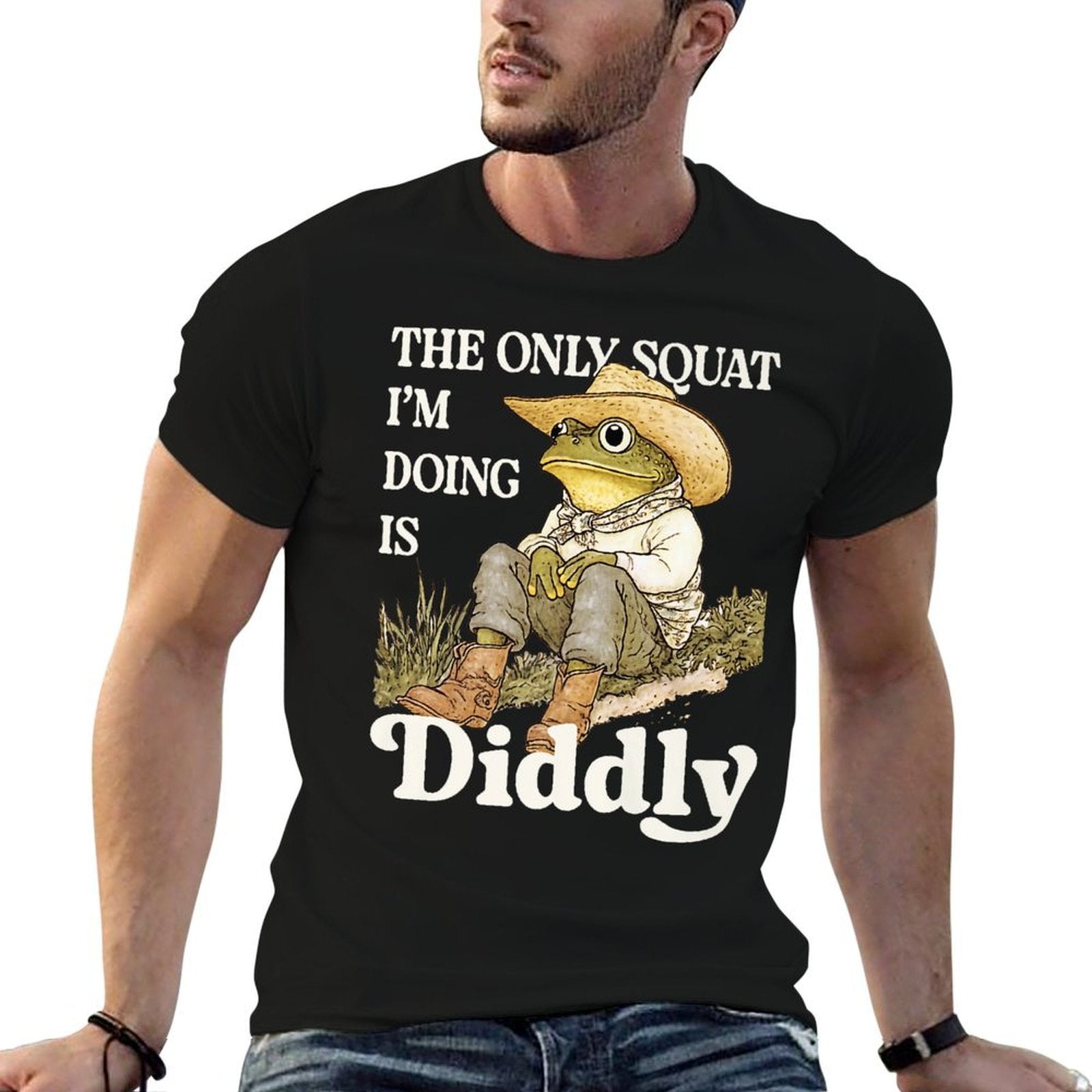 Frog Toad Cowboy Western Only Squat Im Doing Is Diddly Premium  Lightweight T-Shirt