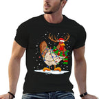 Funny Chicken Christmas Reindeer Christmas Lights Pajama  Relaxed-fit T-Shirt