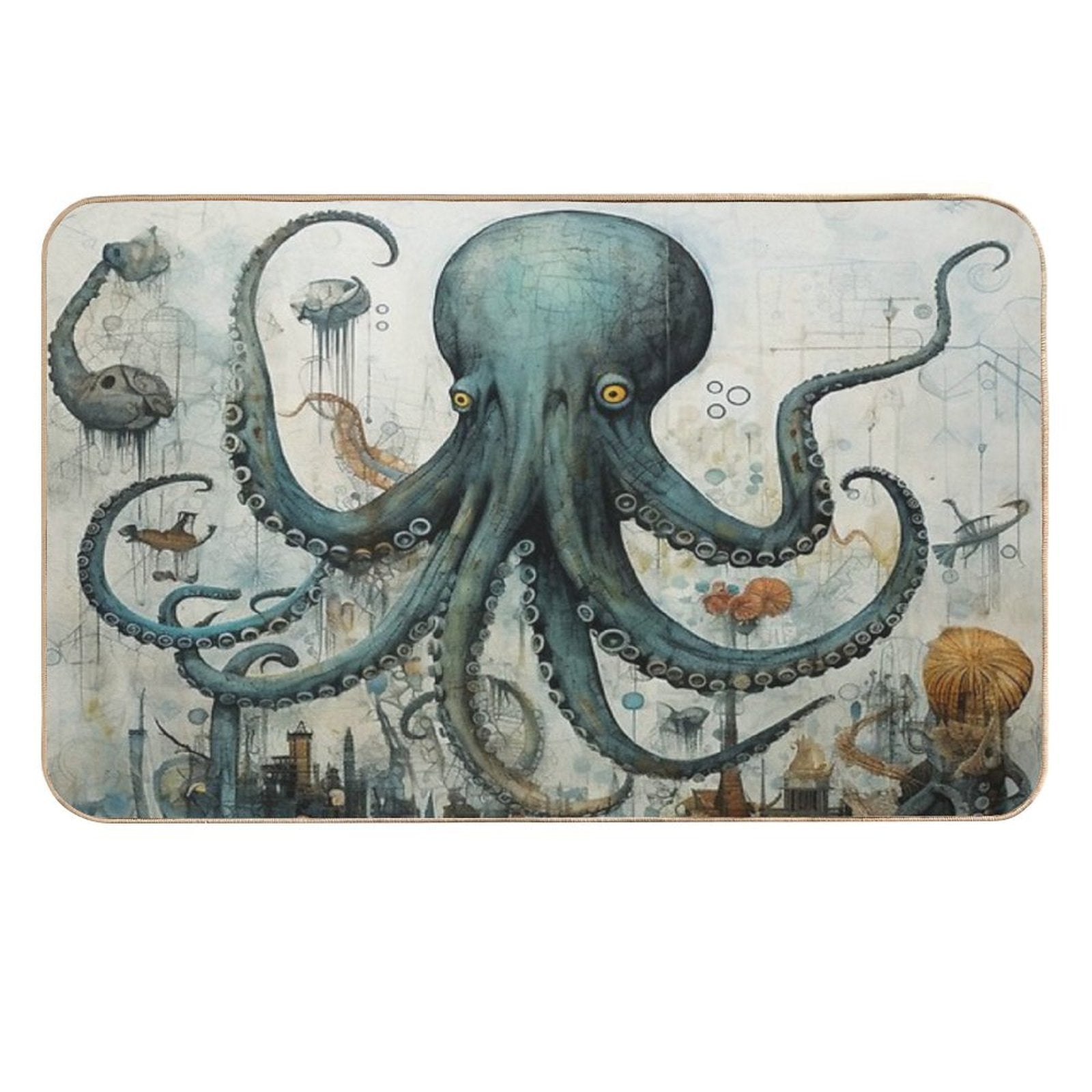 Surreal Vintage Fantasy Steampunk Octopus  Anti-Trip Bath Mat