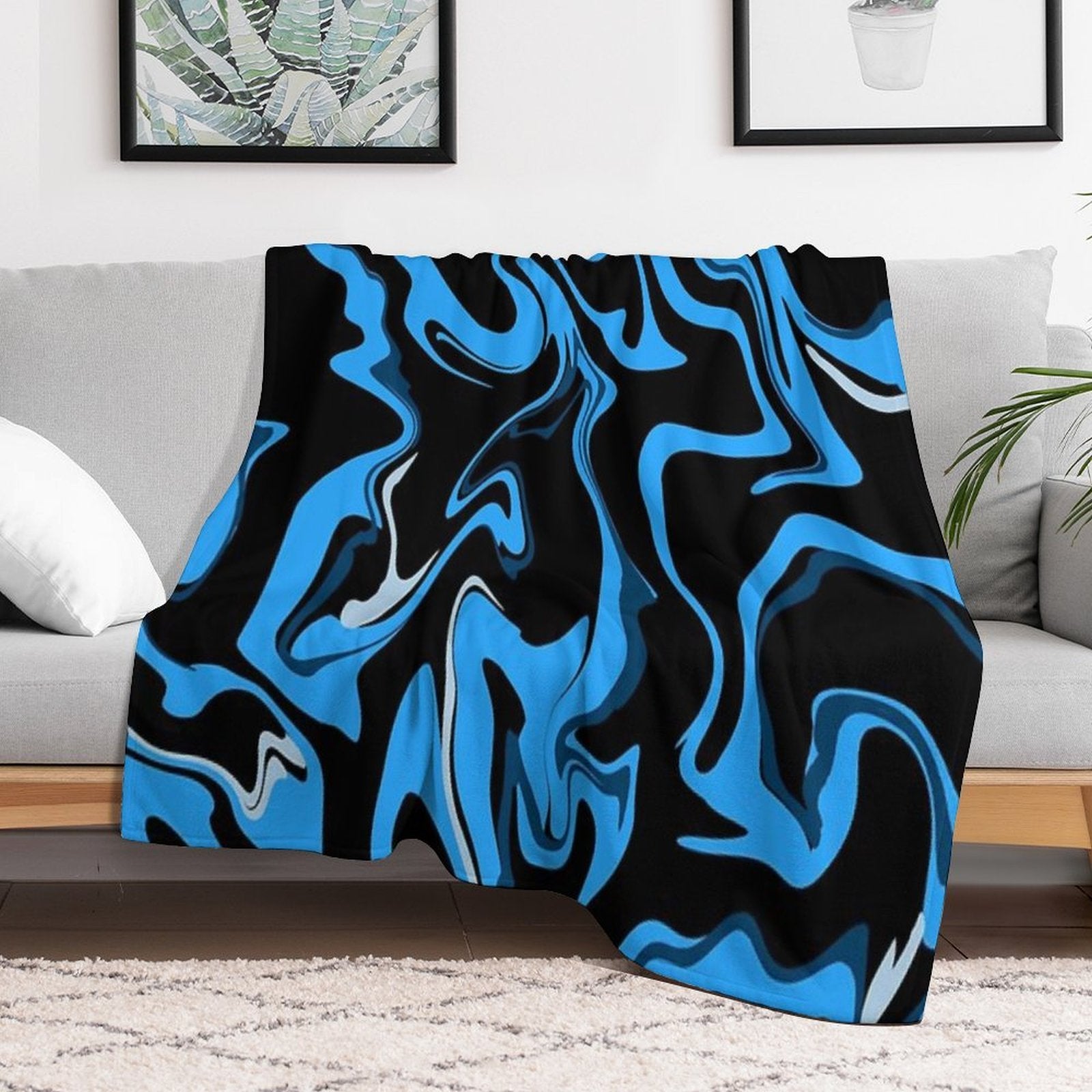 Groovy Blue Swirled Lines Easy Care Throw Blanket