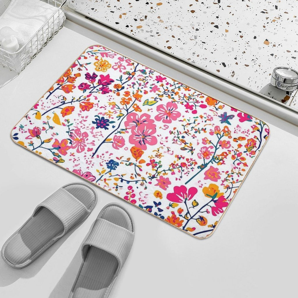 Floral Yellow And Pink Flowers Pattern  Toxin-Free Bath Mat