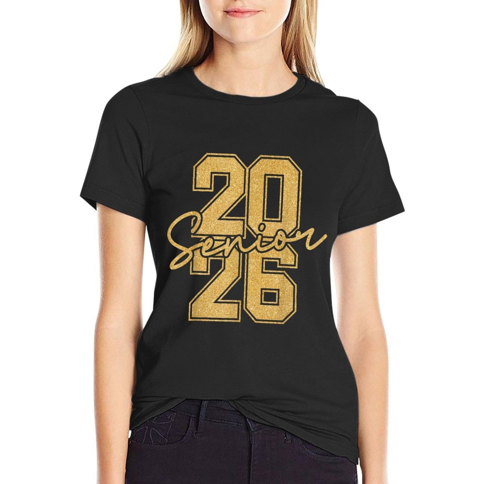 Senior 2026 Class of 2026 Gold Black Senior Graduation Gift  Oversized Silhouette T-Shirt