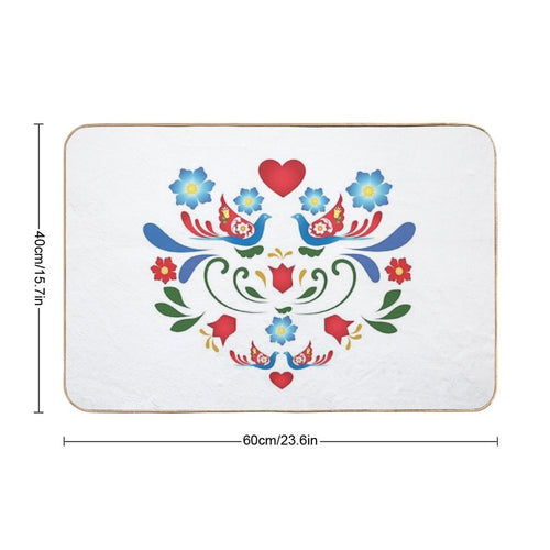 Birds And Flowers Folk-Art Design  Long-Lasting Bath Mat