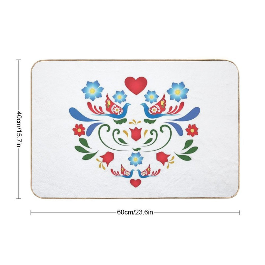 Birds And Flowers Folk-Art Design  Easy Maintenance Bath Mat