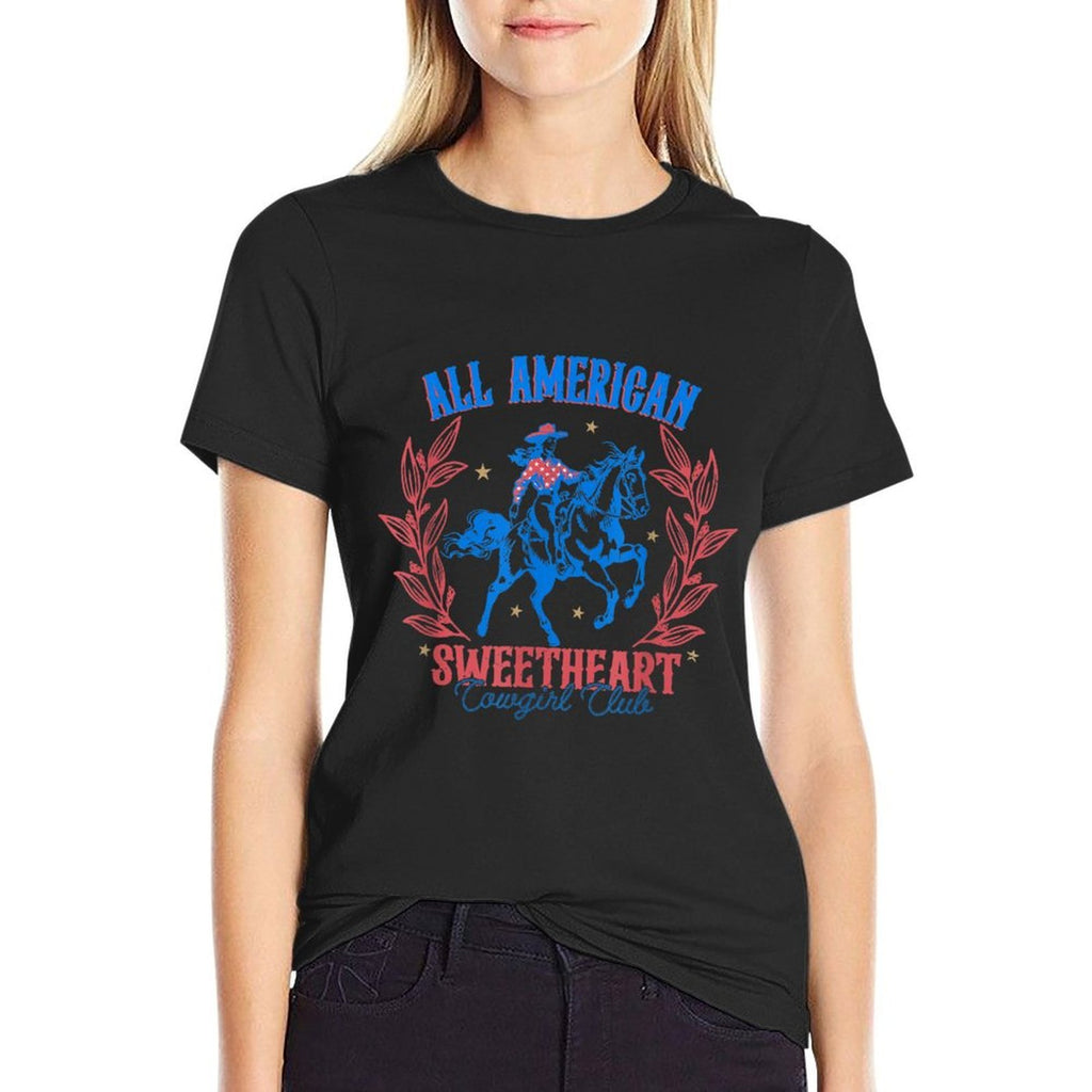 All American Cowgirl Sweetheart Club 4th Of July Western Comfortable T-Shirt