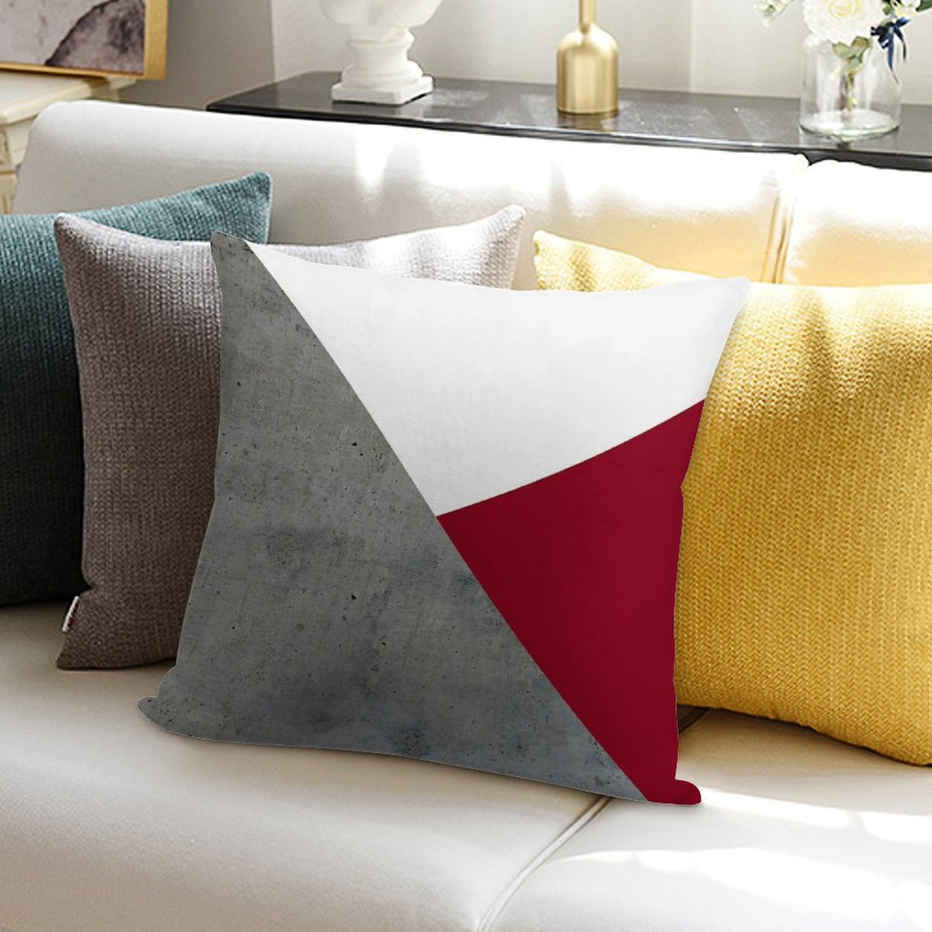 Concrete Grey And Burgundy Red Geometric Background Soft Durable Construction Throw Pillow
