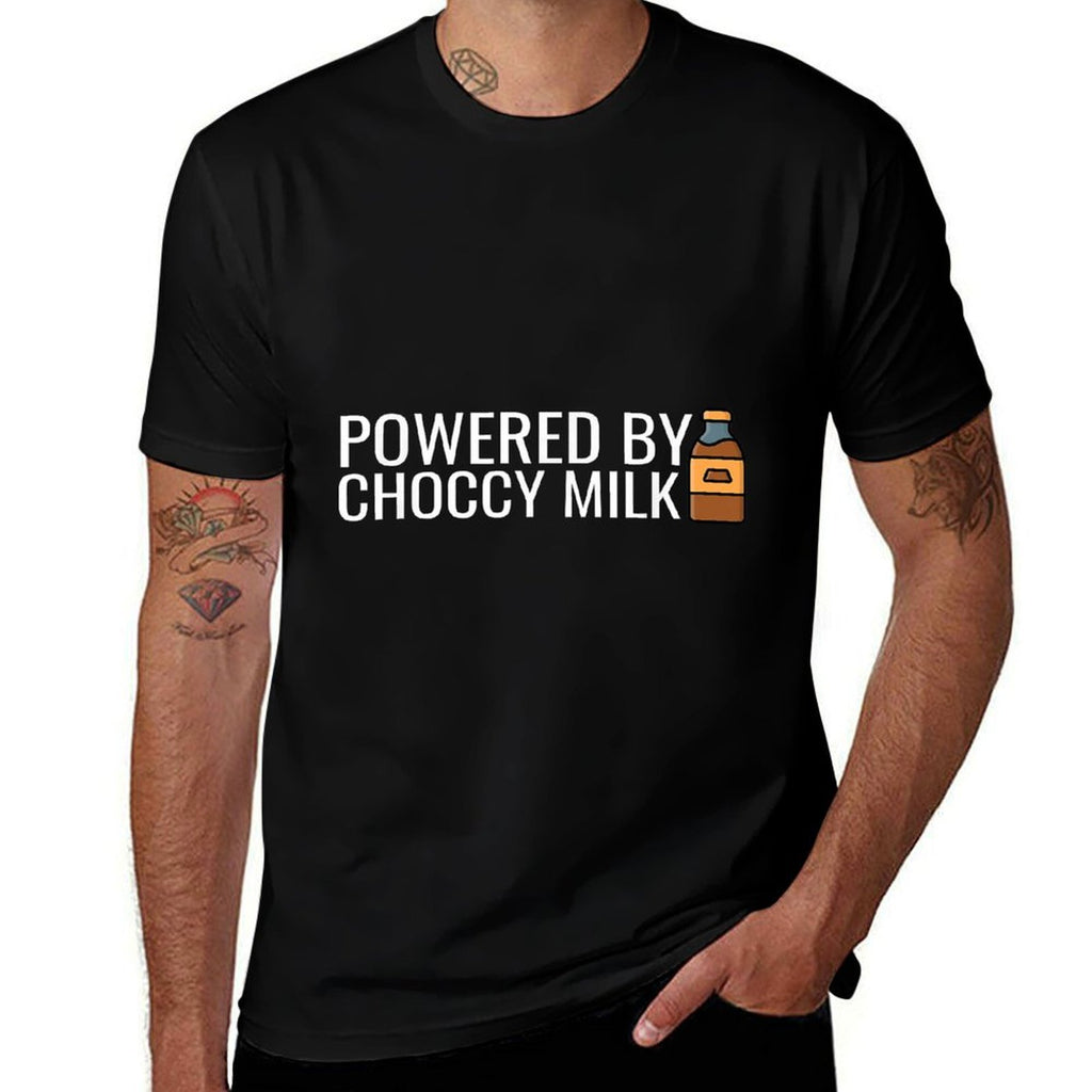 Powered By Choccy Milk Meme Chocolate Milk Lover Funny Mens  Rolled Sleeves T-Shirt